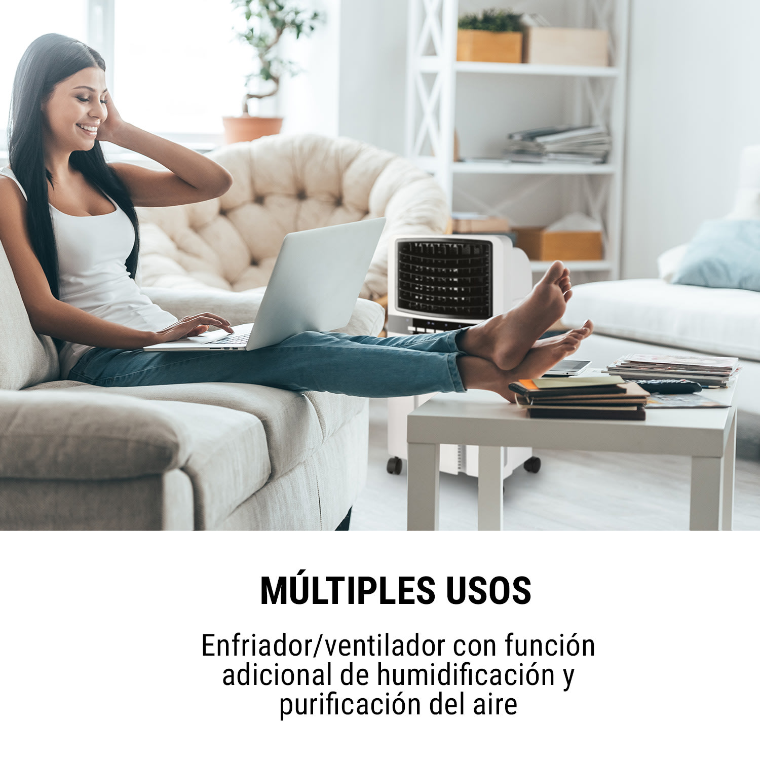 Baltic Blue Climatizador evaporativo y ventilador de 65 W, 360 m³/h, mando a distancia 