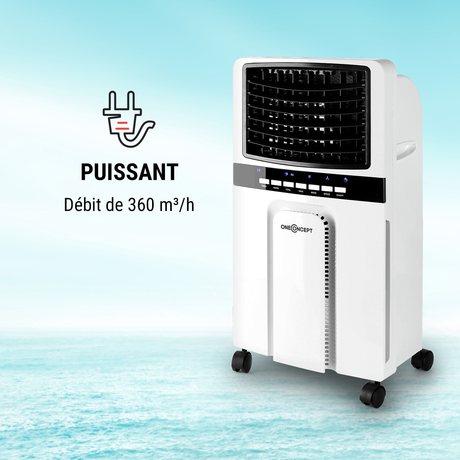 Baltic Blue 3-en-1 rafraîchisseur d'air ventilateur humificateur  65 W 360 m³/h télécommande 