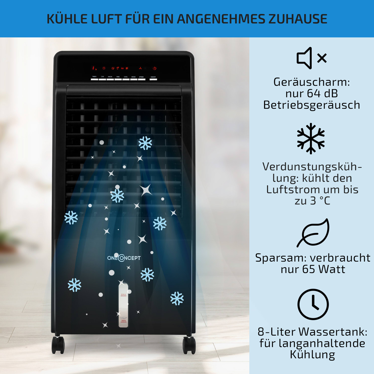 CTR-1 4-in-1 Luftkühler 360 m³/h 65 Watt 8 Liter Fernbedienung mobil 