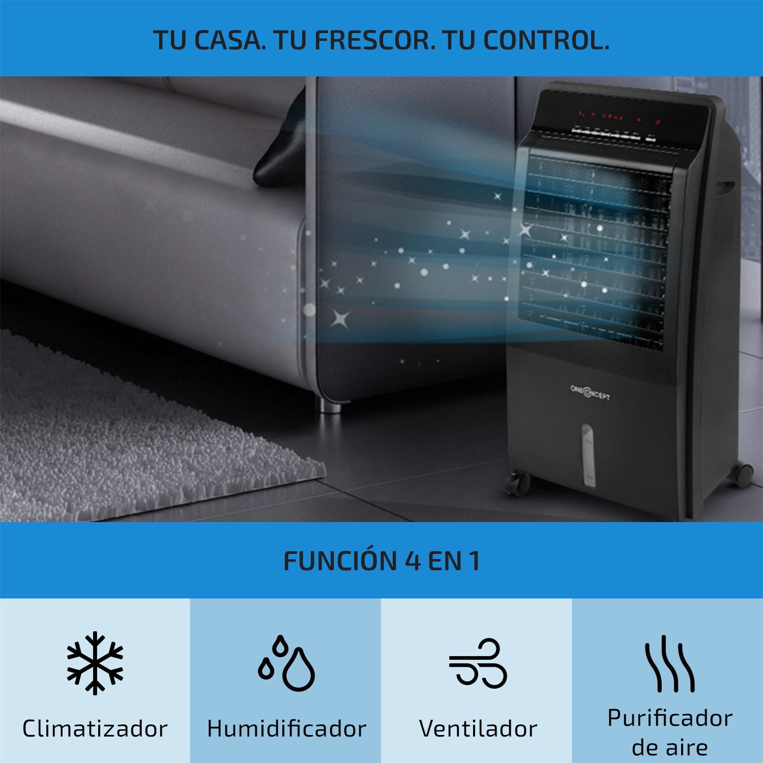 CTR 1 Climatizador evaporativo 4 en 1 con ventilador 65 W Mando a distancia Portátil Negro 