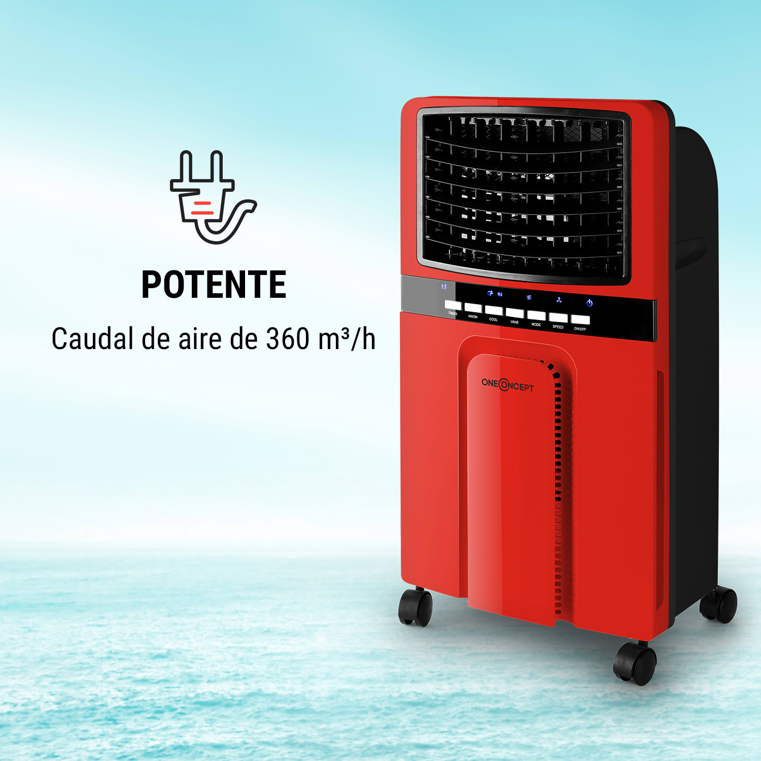 Baltic Red 3-en-1 Climatizador evaporativo Ventilador 65 W 360 m³/h mando a distancia 