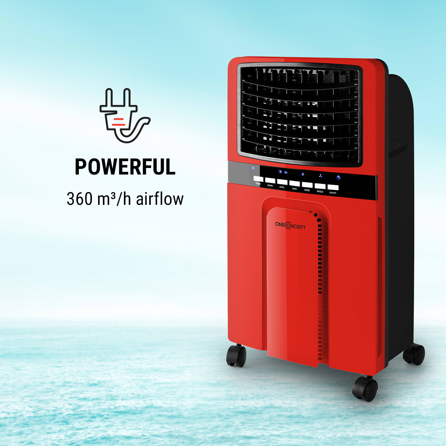 Baltic Red, léghűtő, ventilátor, távirányító, 65 W, 400m³/h Piros