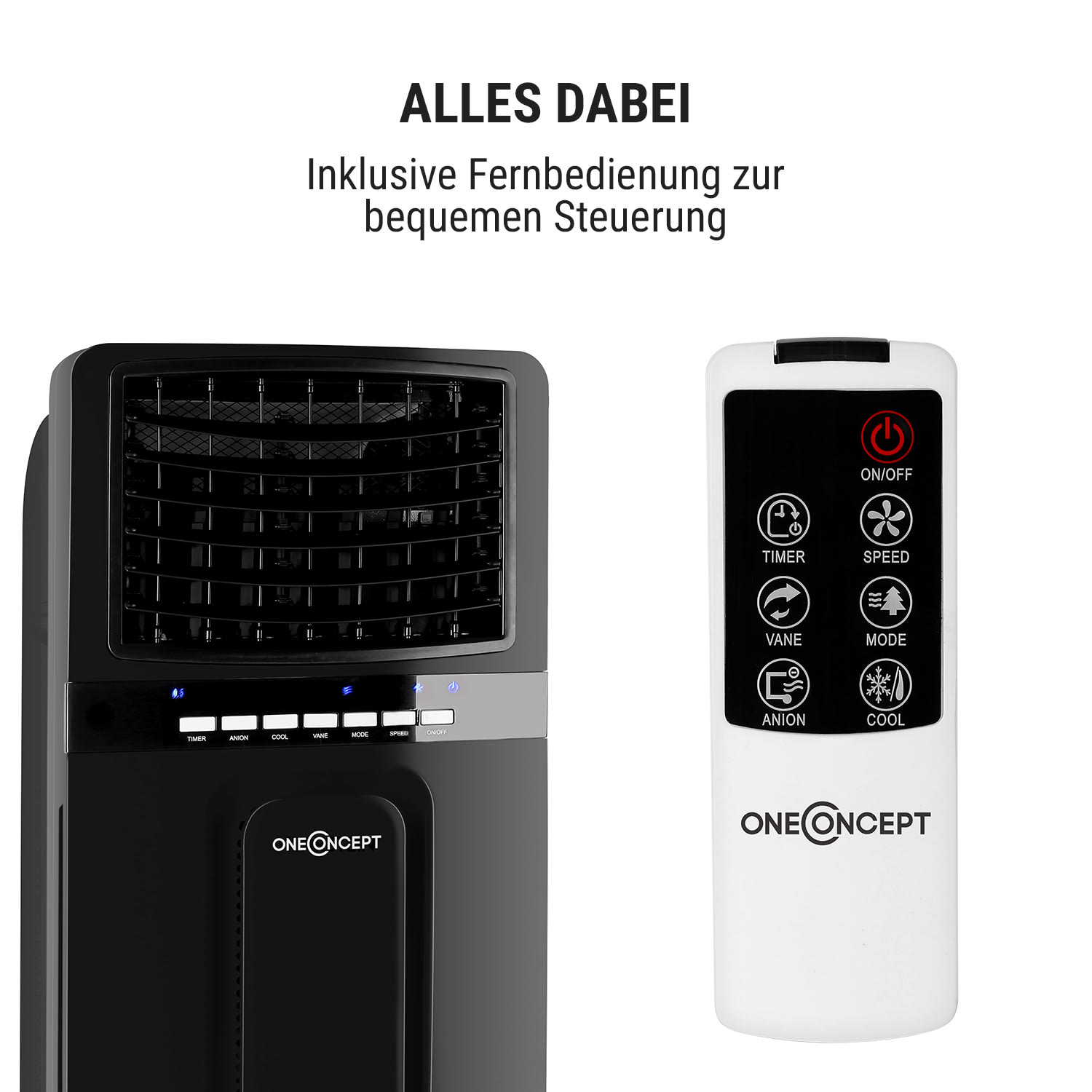 Baltic Black 3-in-1 Luftkühler 360 m³/h 65 W 6 Ltr Fernbedienung mobil 