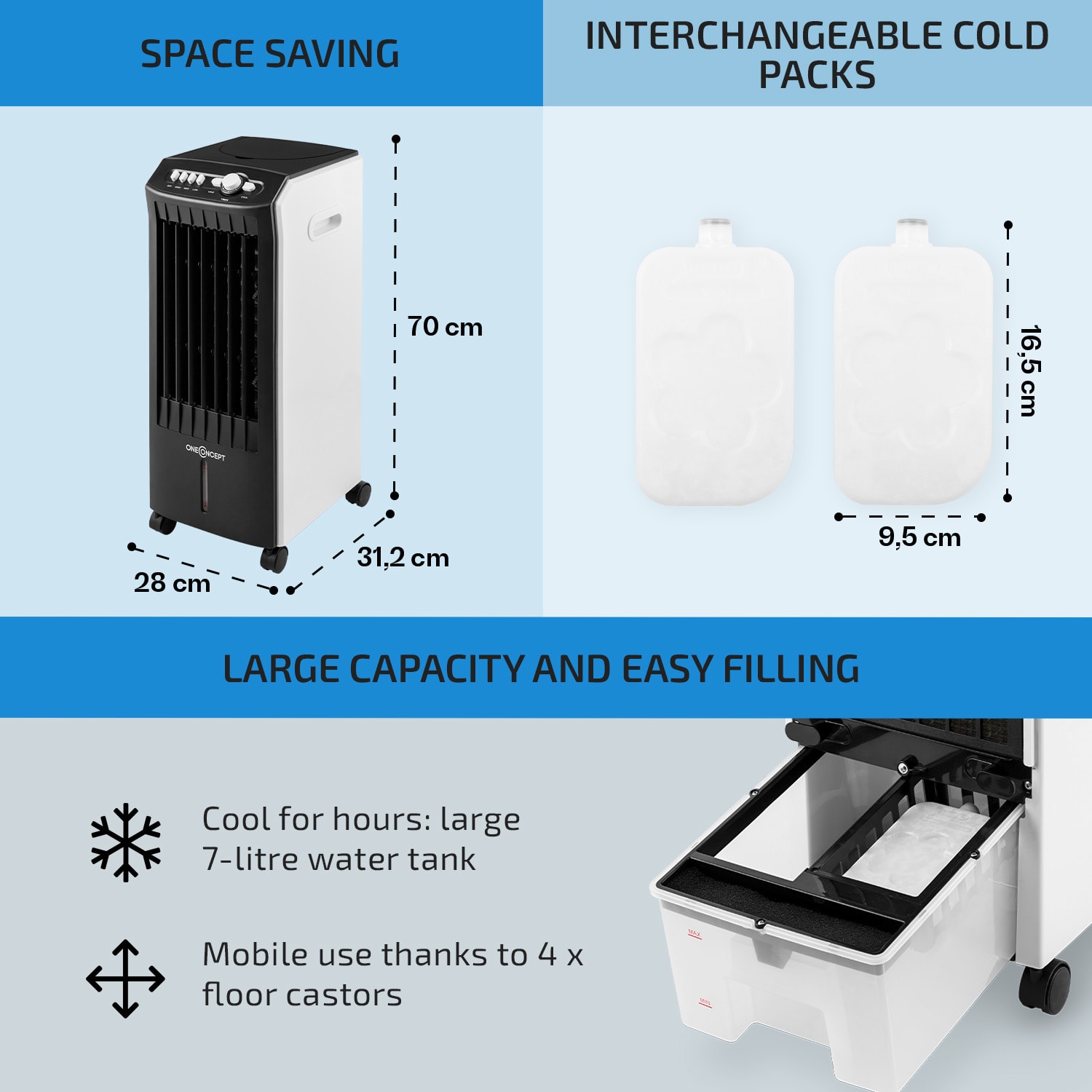 MCH-1 v2, rashlađivač zraka 3 u 1, ventilator, prijenosni, 65 W