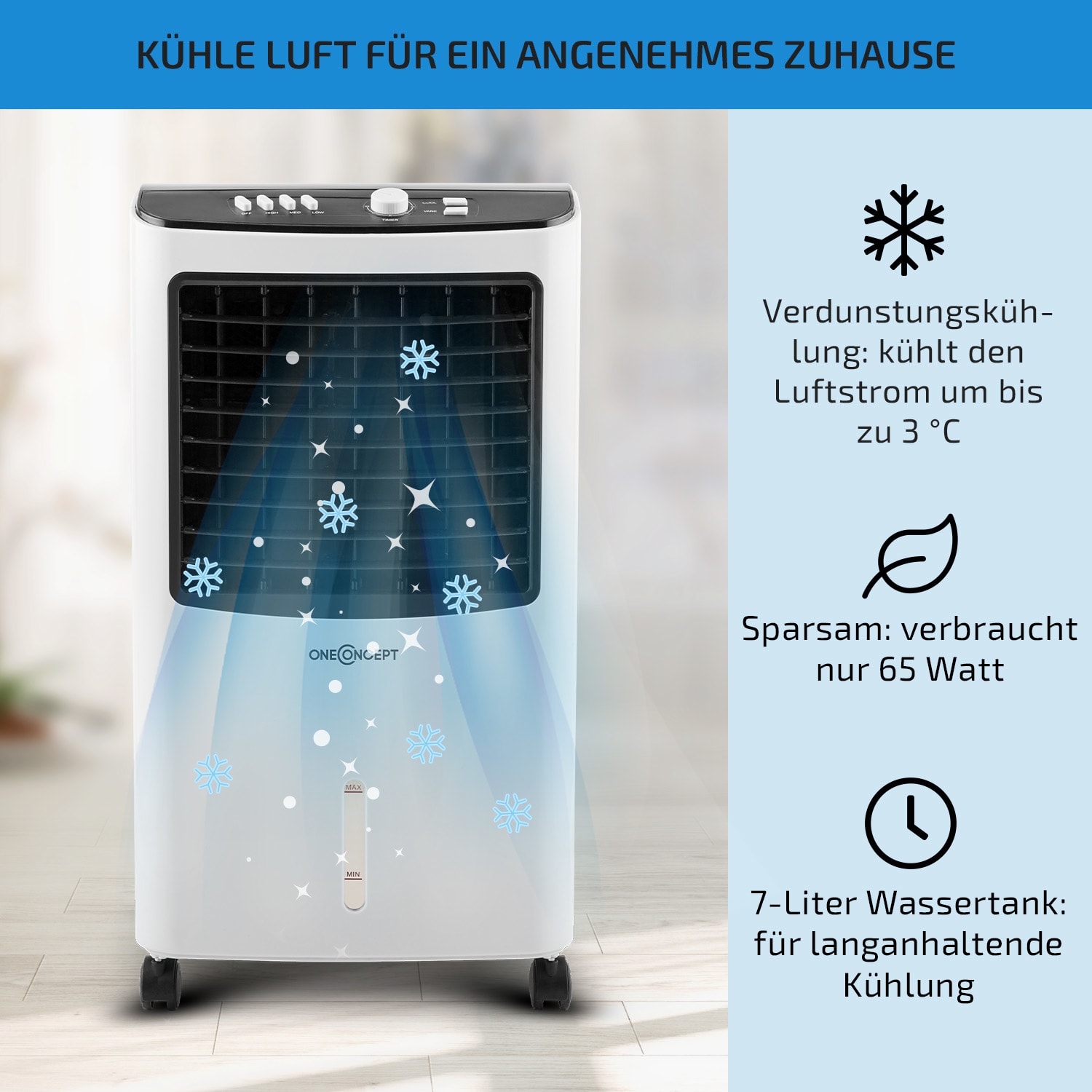 MCH-2 v2 3-in-1 Luftkühler 360 m³/h 65 Watt 7 Ltr Fernbedienung mobil 
