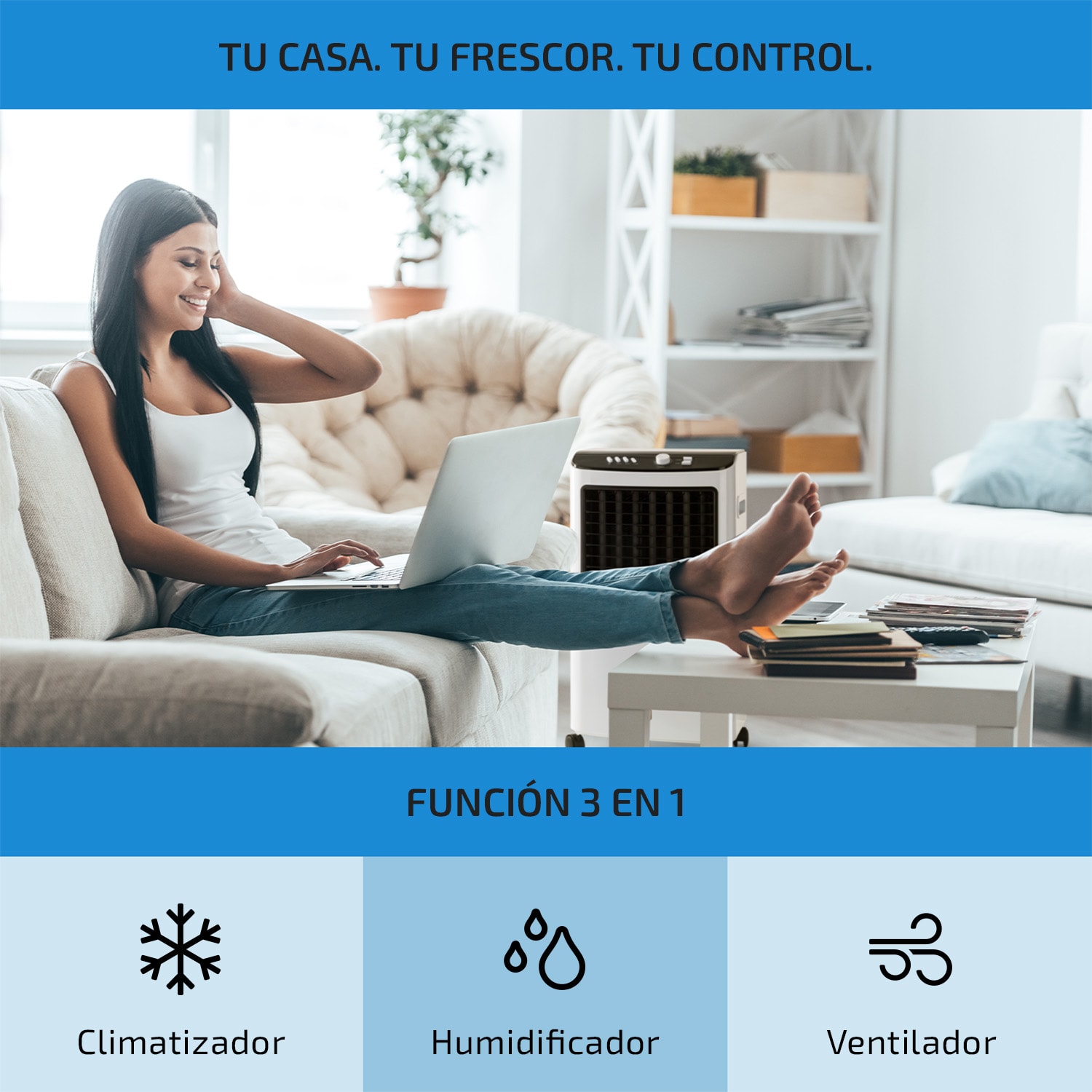 MCH21 V2 Climatizador evaporativo Ventilador Humidificador 3-en-1 móvil 65 W Blanko 