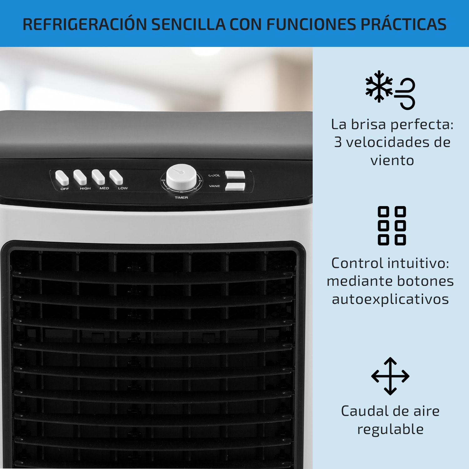MCH21 V2 Climatizador evaporativo Ventilador Humidificador 3-en-1 móvil 65 W Blanko 