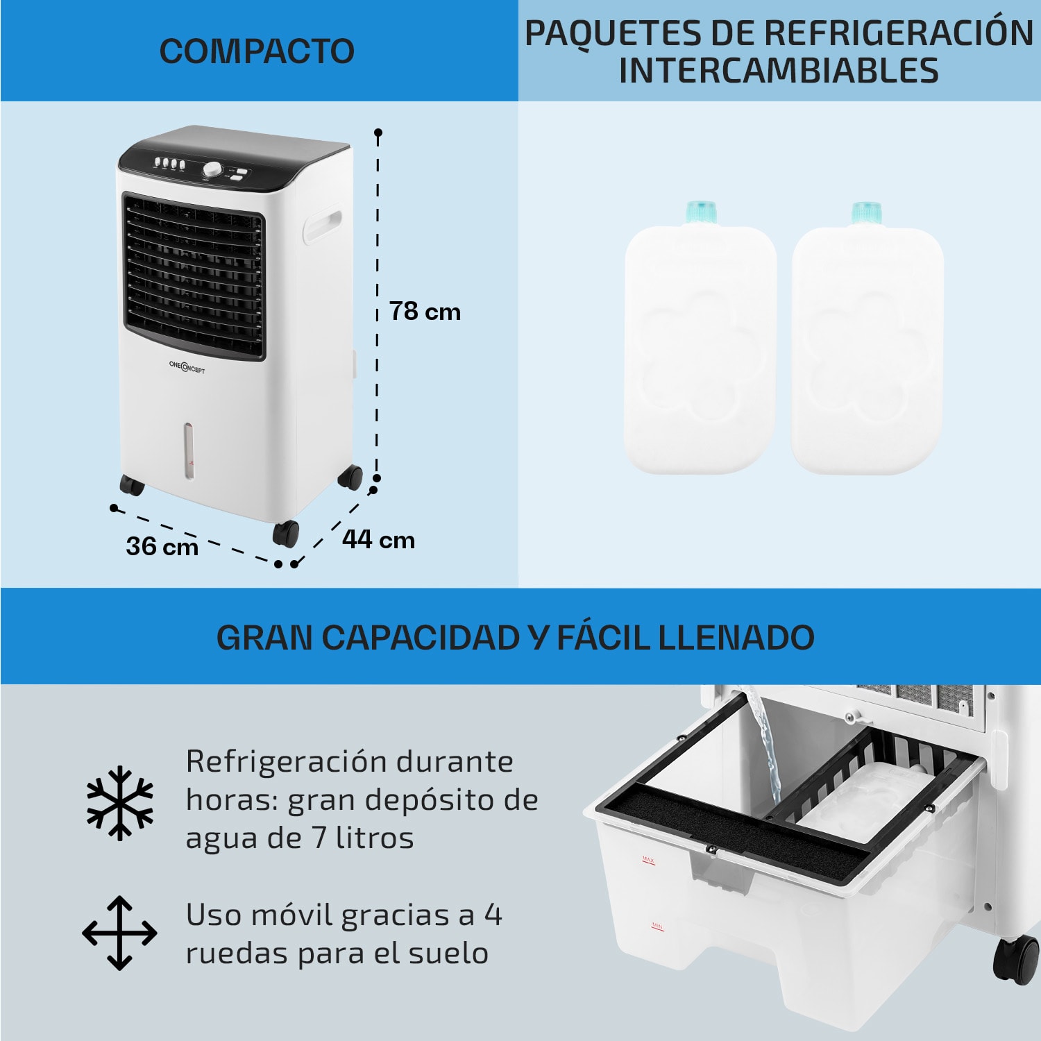 MCH21 V2 Climatizador evaporativo Ventilador Humidificador 3-en-1 móvil 65 W Blanko 
