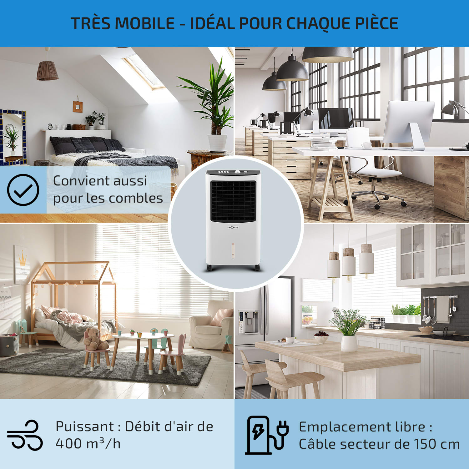 MCH-2 V2 luchtkoeler ventilator luchtbevochtiger 3-in-1 mobiel 65 W 