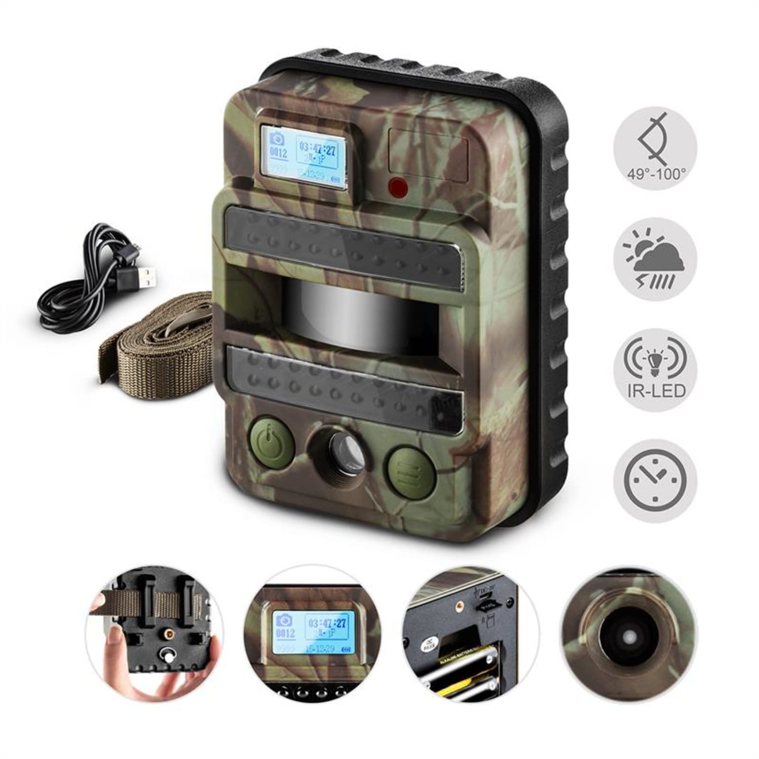 GRIZZLY MAX PIR Przyrodniczy aparat do fotografowania zwierząt Pułapka fotograficzna 40 Black LED 8 MP HD USB SD 100° 