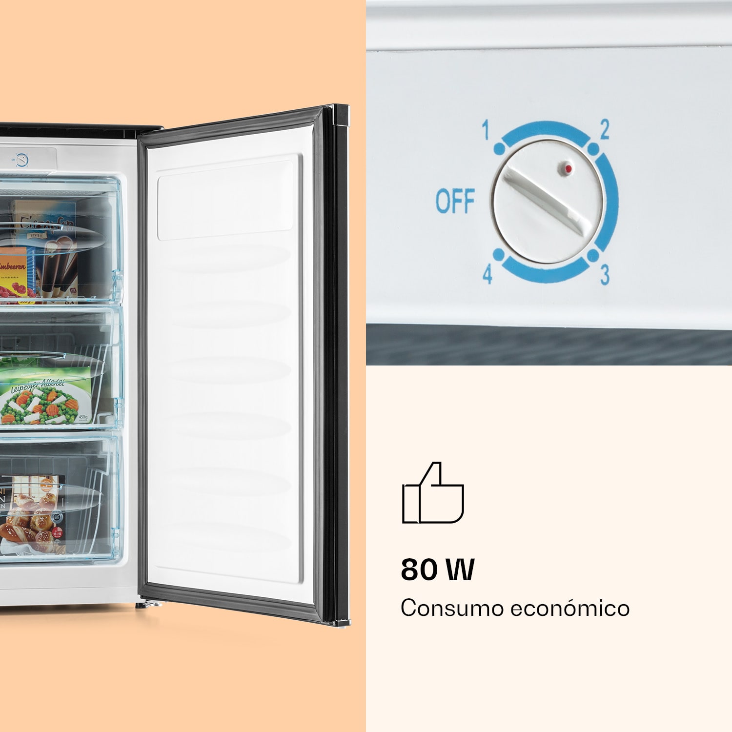 Congelador Garfield XL 4 estrellas, 69 litros, 80 vatios, ruido de funcionamiento: 41 dB Negro
