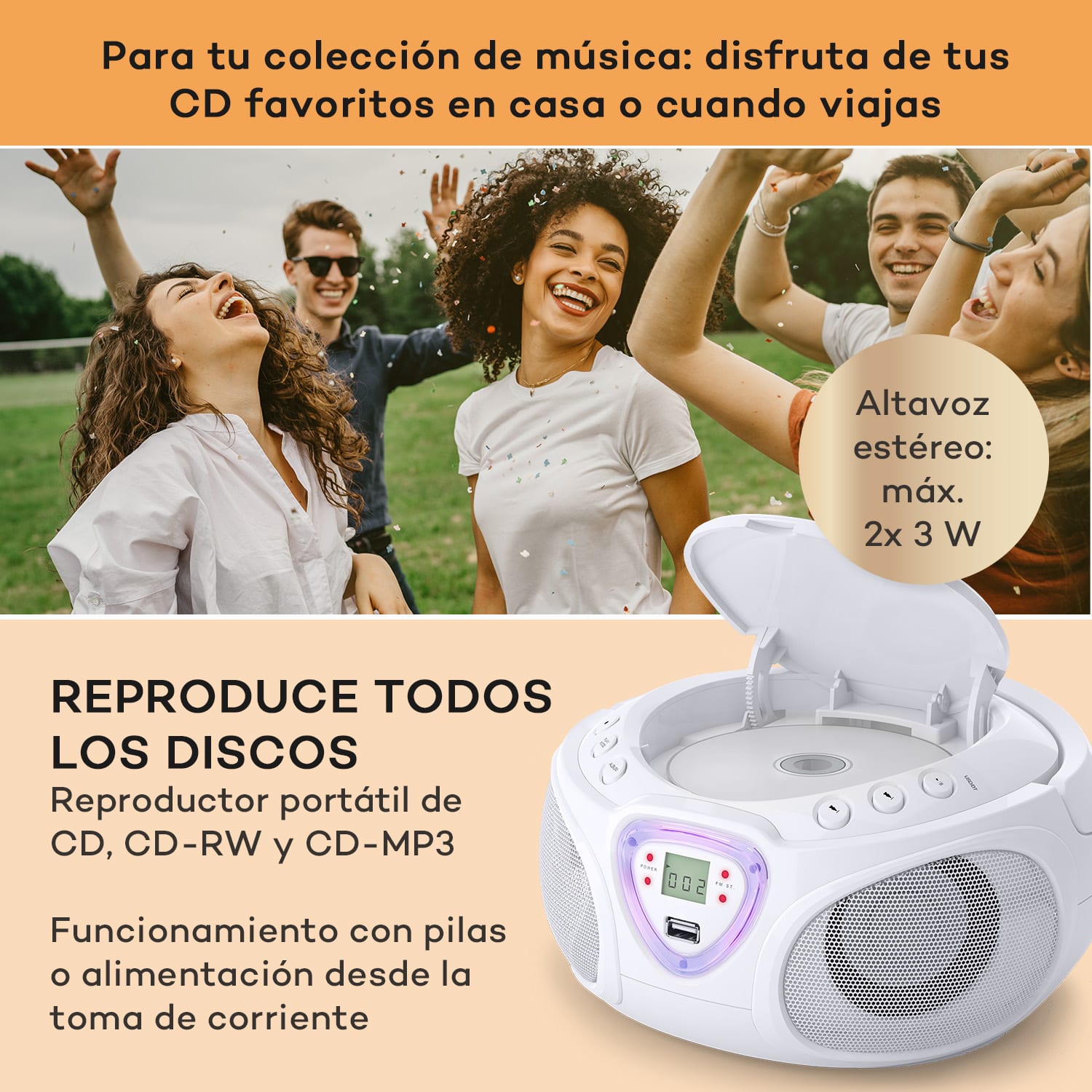 Roadie CD Boombox radio VHF espectáculo de luces reproductor de CD Bluetooth 5.0 