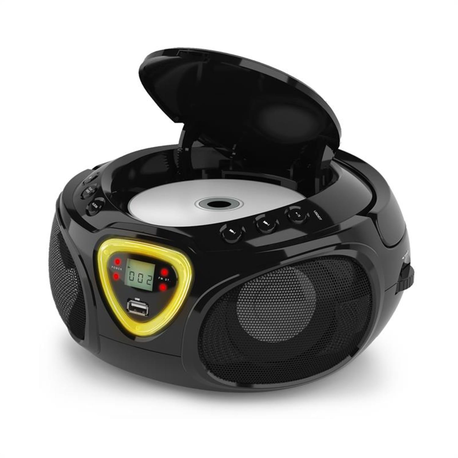 Roadie, radioodtwarzacz CD, boombox, UKF-FM, show świetlny, CD, Bluetooth 5.0 Czarny