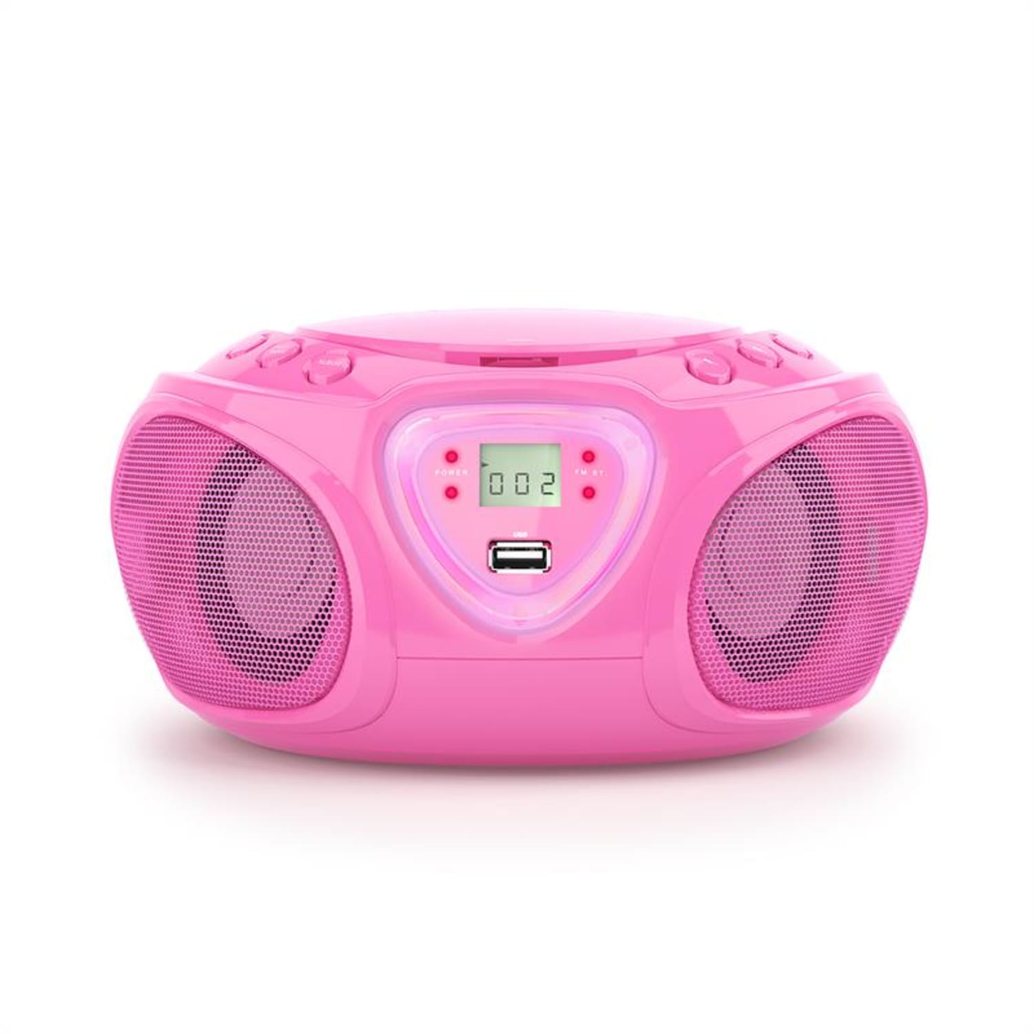 Roadie CD Boombox UKW радио, Светлинно шоу, CD плейър, Bluetooth 5.0 Розов