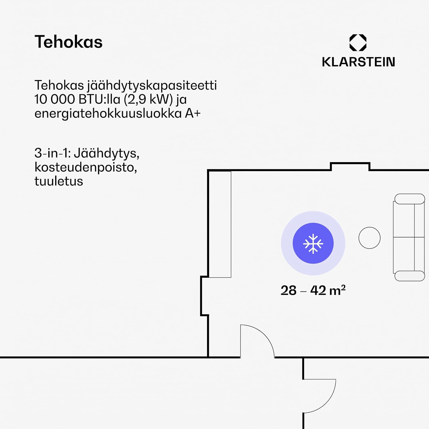 Metrobreeze Rom ilmastointilaite 10 000 BTU/3,0 kW energiatehokkuusluokka A+ Ei | Valkoinen
