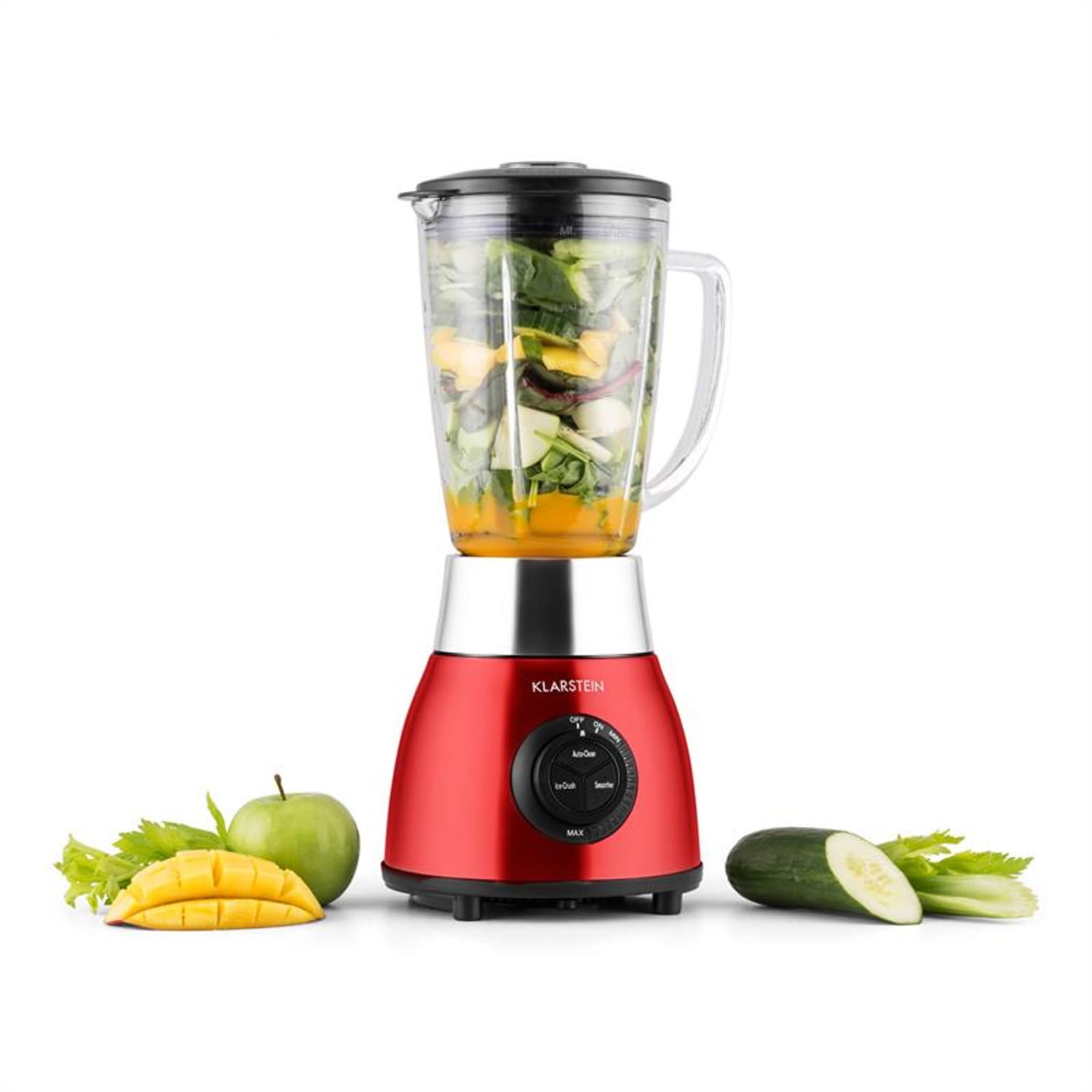 Klarstein Herakles Steel, červený, 1,8 l, 1200 W, stolní mixér, skleněný džbán, ušlechtilá ocel Červená