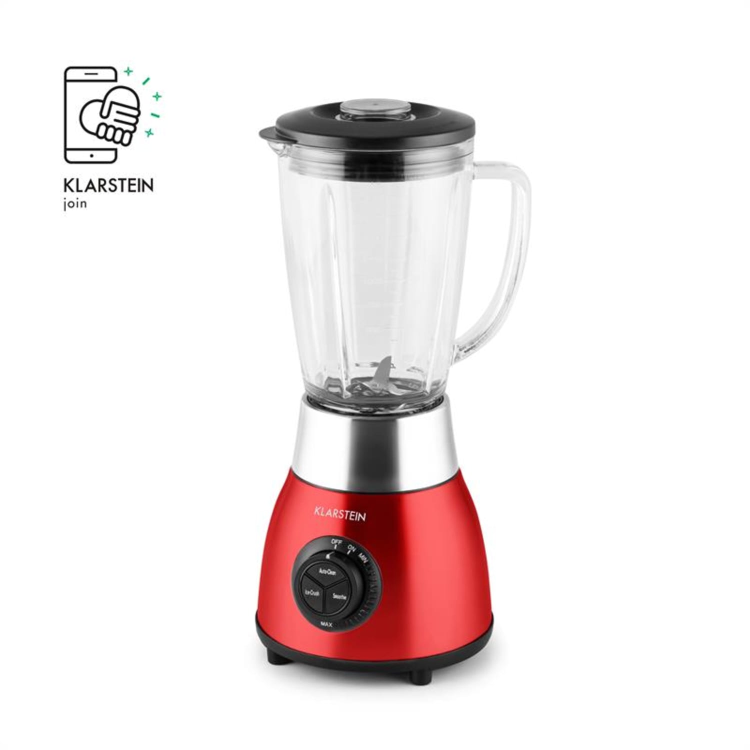 Klarstein Herakles Steel, červený, 1,8 l, 1200 W, stolní mixér, skleněný džbán, ušlechtilá ocel Červená