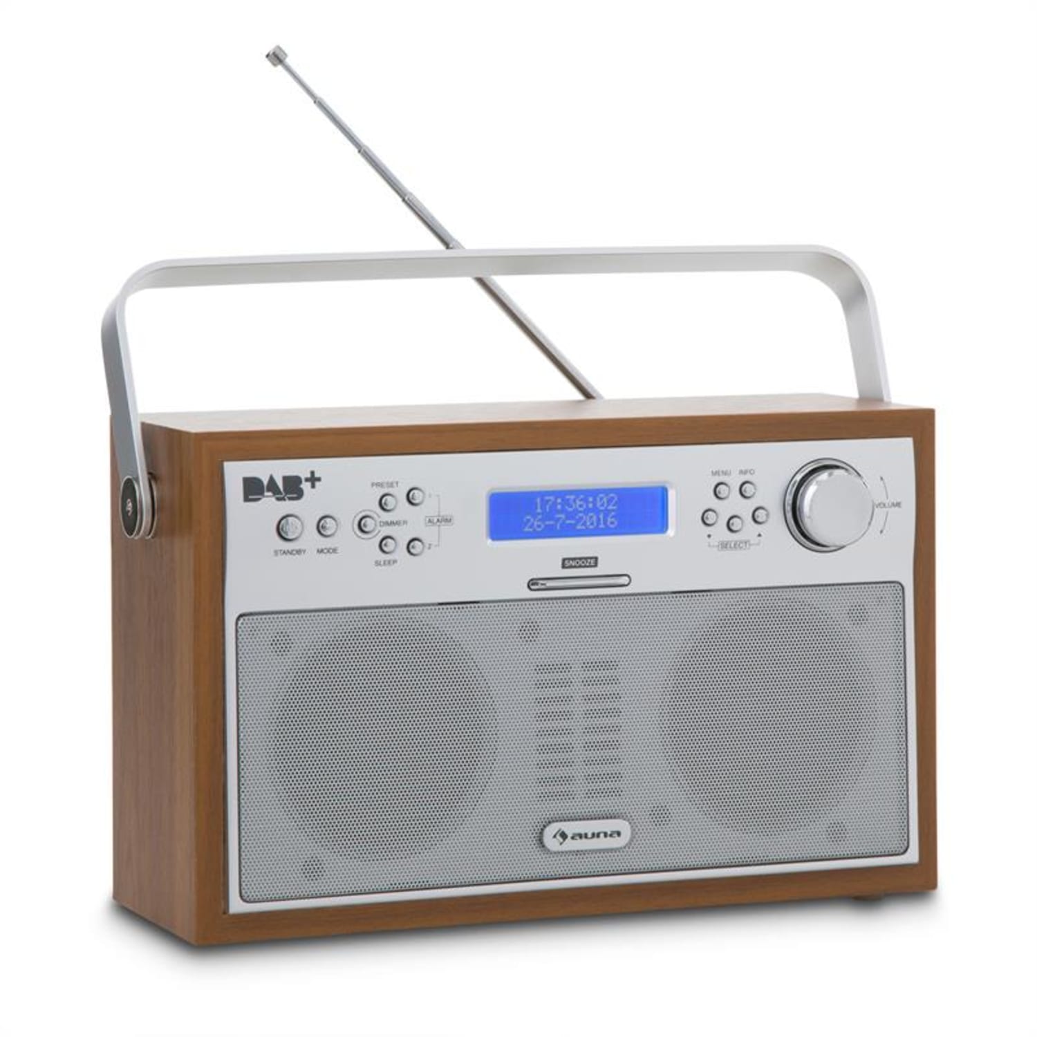 Akkord Radio digital portátil DAB+/PLL-FM Radio Alarma LCD color nuez Nuez