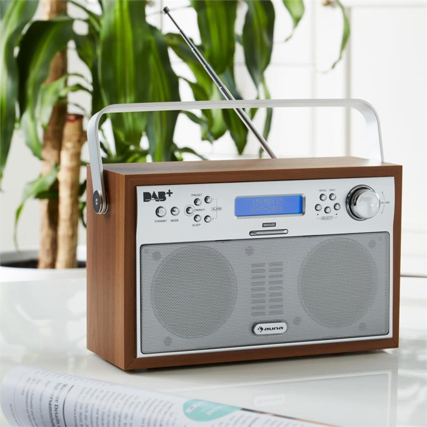 Akkord Radio digital portátil DAB+/PLL-FM Radio Alarma LCD color nuez Nuez