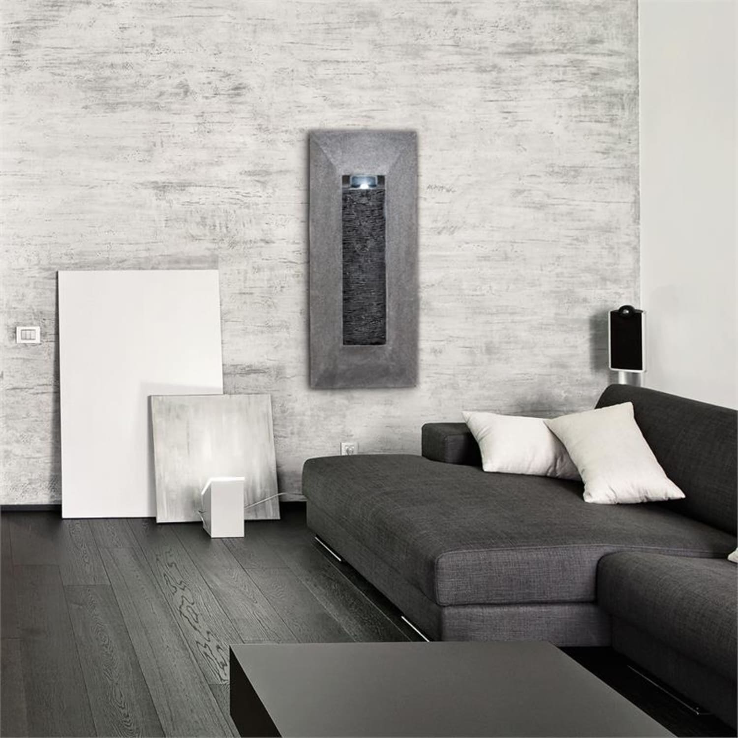 Niagara Muurfontein LED 37x88x9 cm Pomp Natuursteen-optiek 