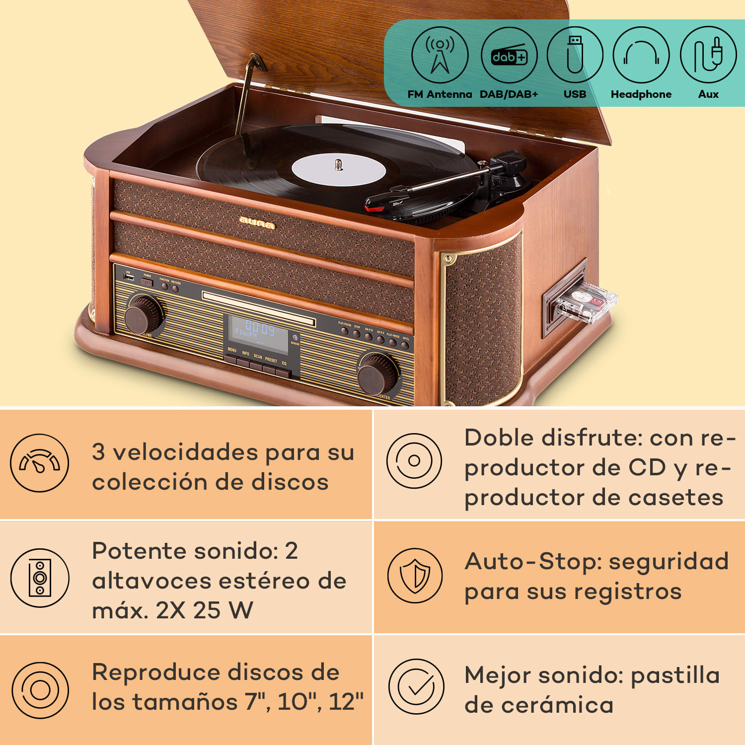 Belle Epoque 1908 Equipo estéreo retro DAB Tocadiscos DAB+ Bluetooth 
