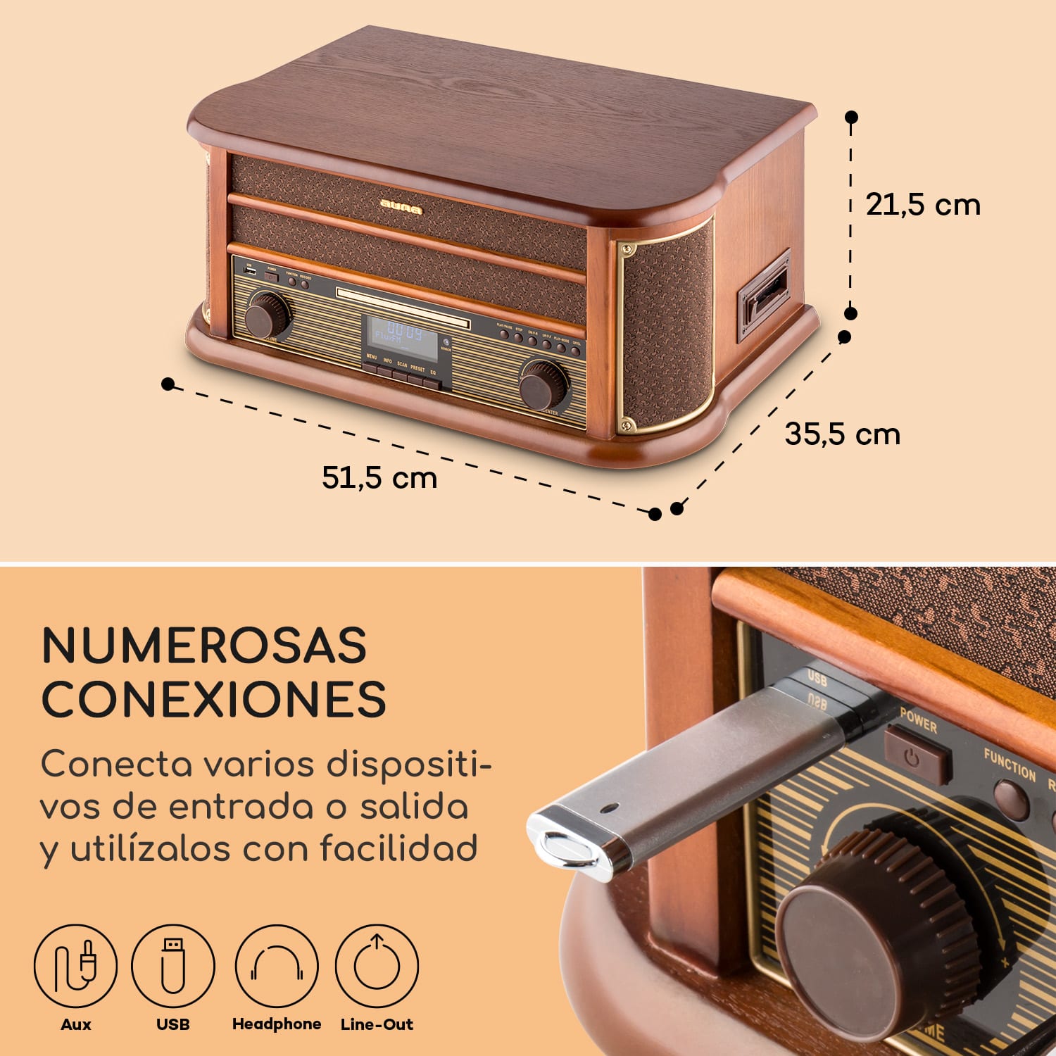 Belle Epoque 1908 Equipo estéreo retro DAB Tocadiscos DAB+ Bluetooth 