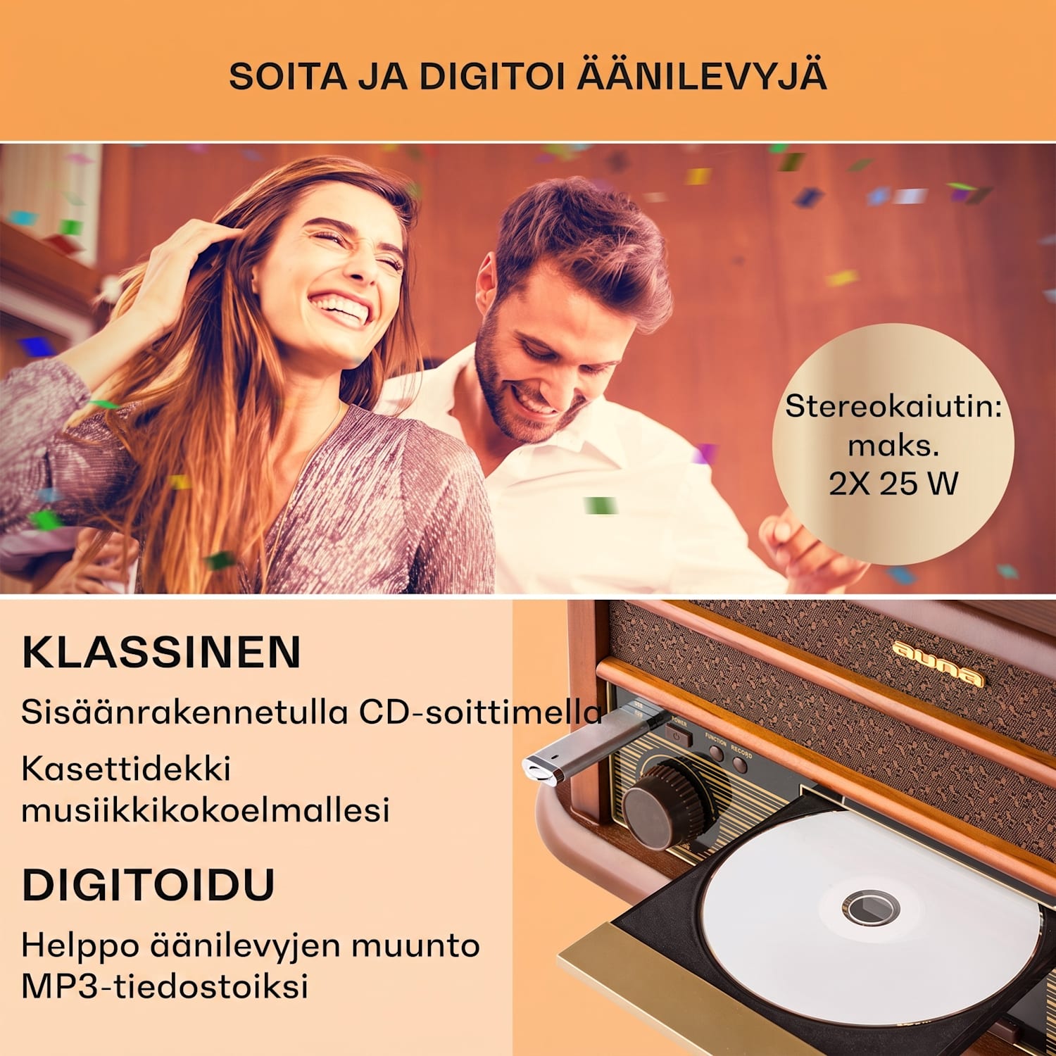 Belle Epoque 1908 DAB retro stereo järjestelmä levysoitin DAB+ CD-Player / DAB-Radio | Kirsikkapuu
