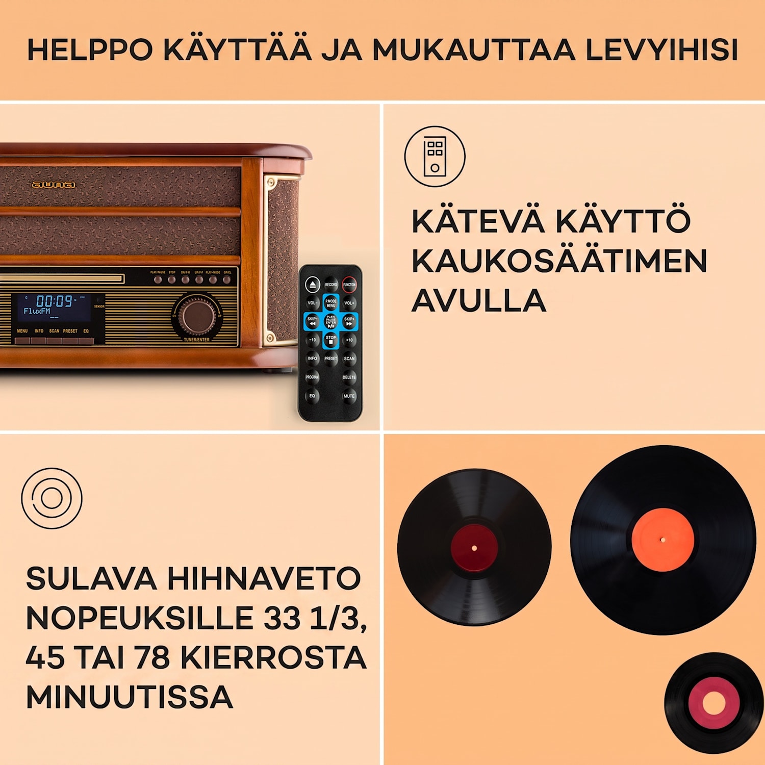 Belle Epoque 1908 DAB retro stereo järjestelmä levysoitin DAB+ CD-Player / DAB-Radio | Kirsikkapuu