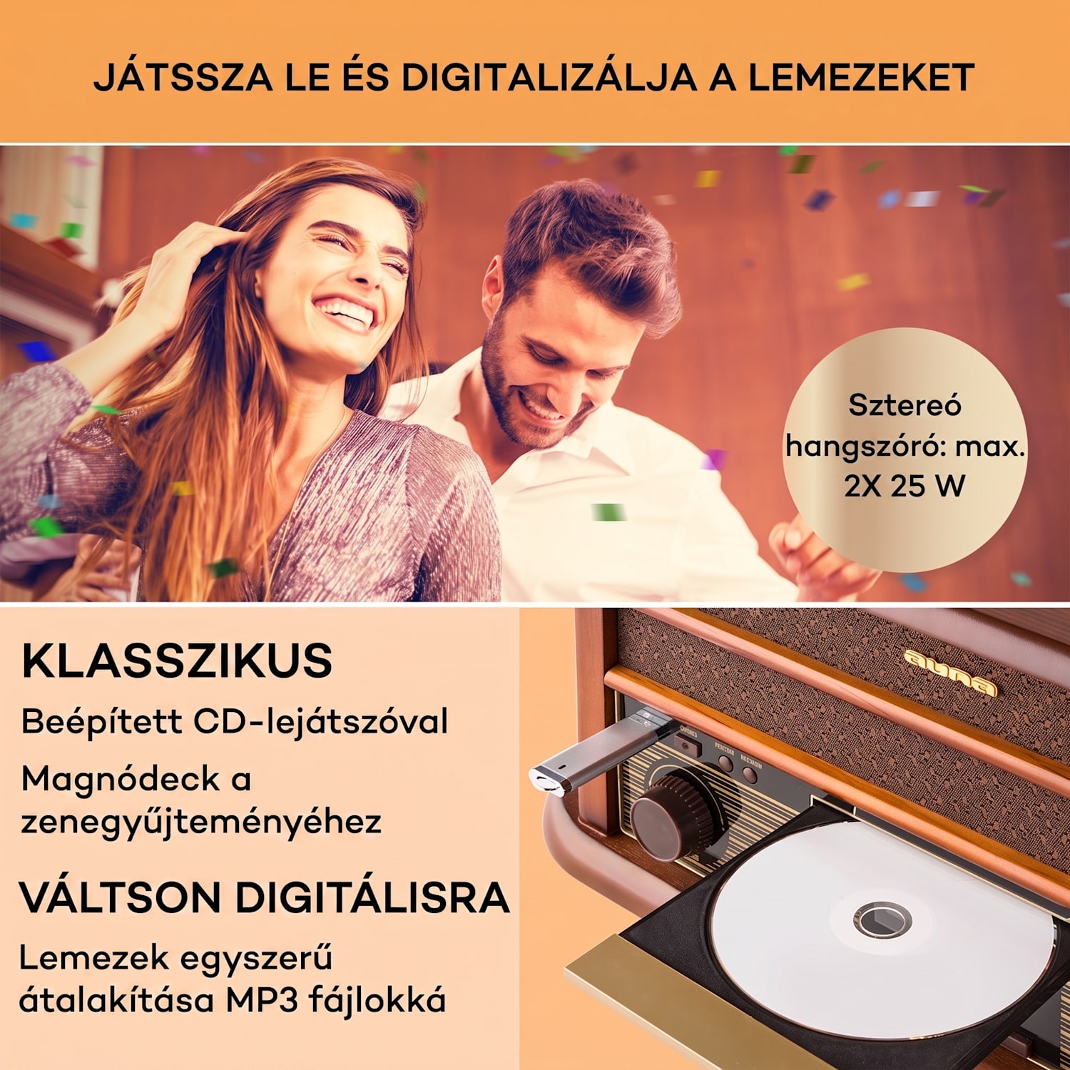 Belle Epoque 1908 DAB, retro sztereó rendszer, lemezjátszó, DAB+ CD-Player / DAB-Radio | Cseresznyefa