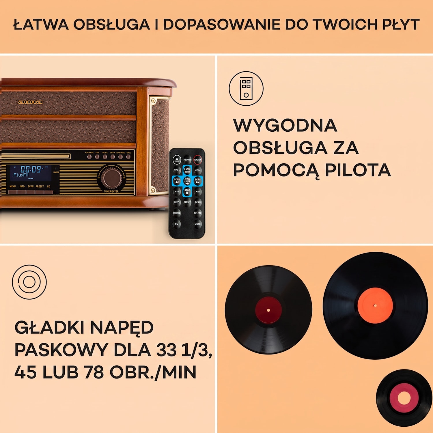 Belle Epoque 1908 DAB, retro wieża stereo, gramofon, DAB+ CD-Player / DAB-Radio | Drewno wiśniowe