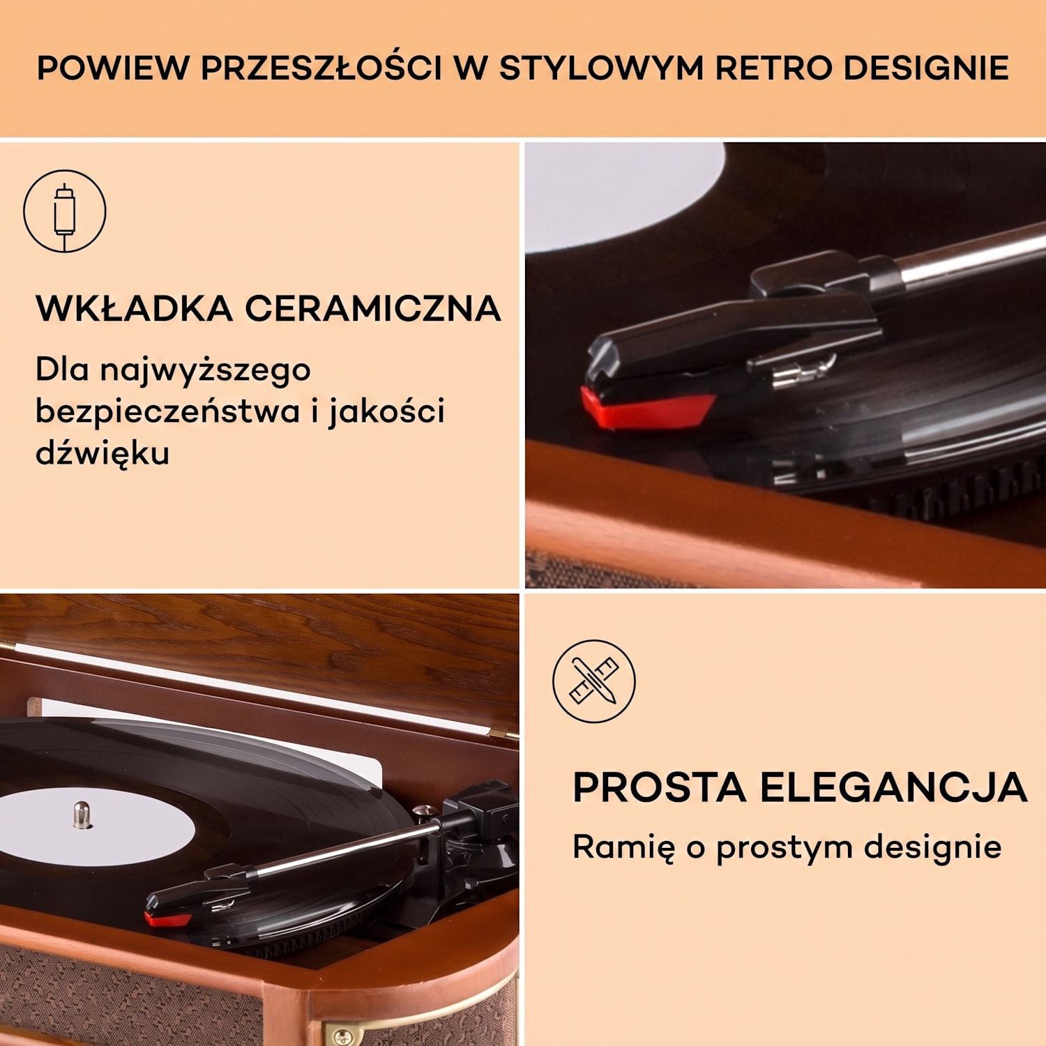 Belle Epoque 1908 DAB, retro wieża stereo, gramofon, DAB+ CD-Player / DAB-Radio | Drewno wiśniowe