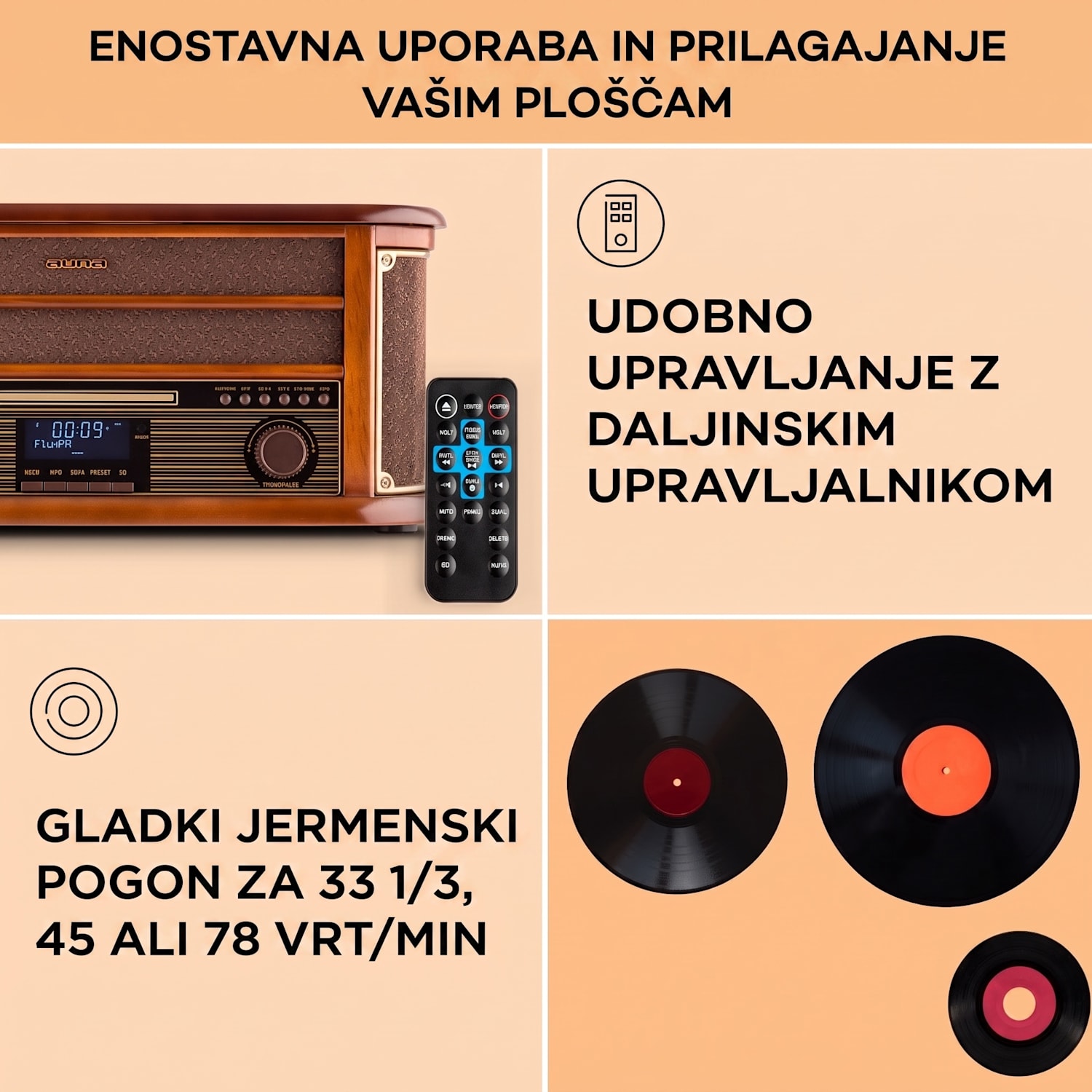 BELLE EPOQUE 1908 DAB, RETRO STEREO SET, GRAMOFON, DAB+ CD-Player / DAB-Radio | Češnjev les