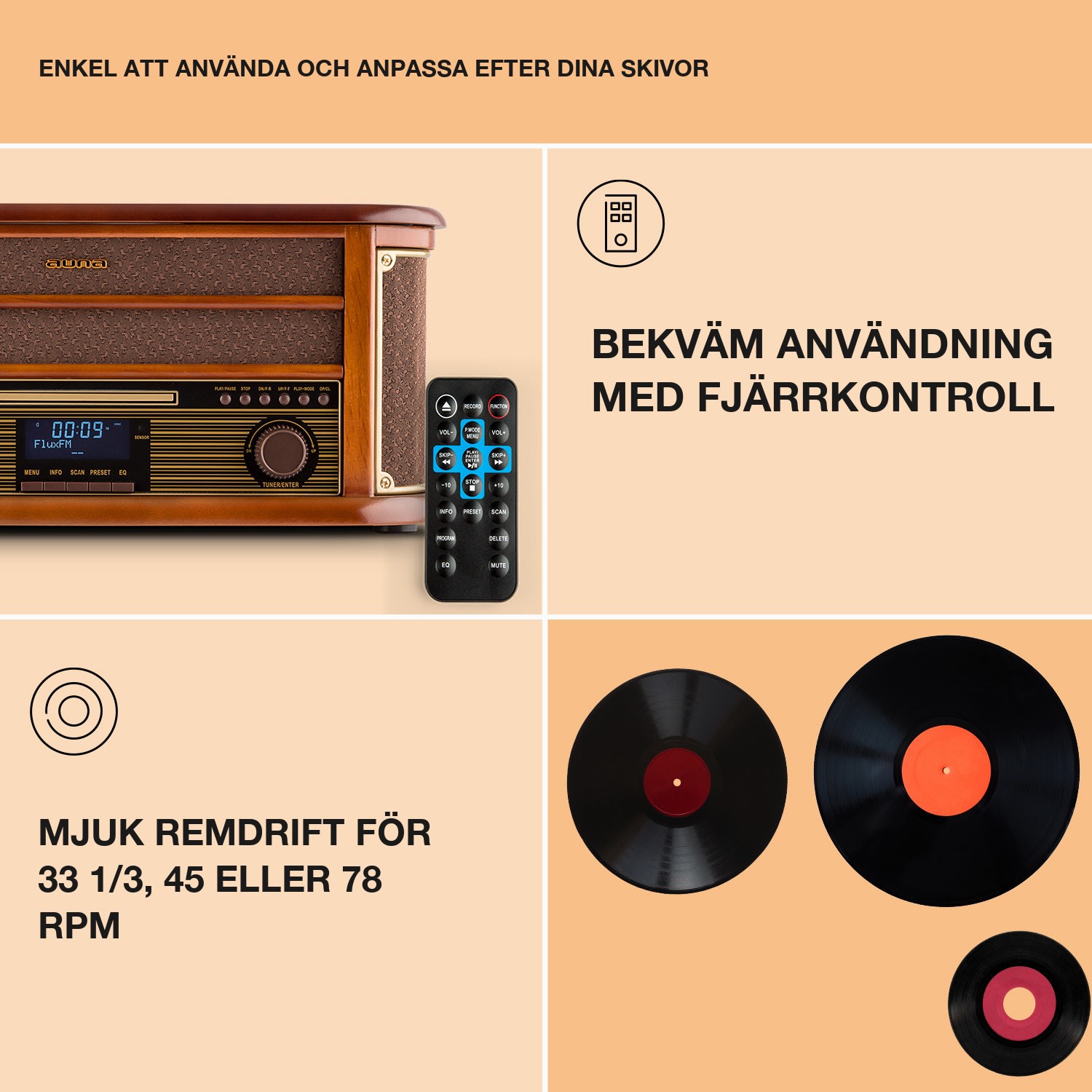 Belle Epoque 1908 DAB Retro stereoanläggning med skivspelare DAB+ CD-Player / DAB-Radio | Körsbärsträ