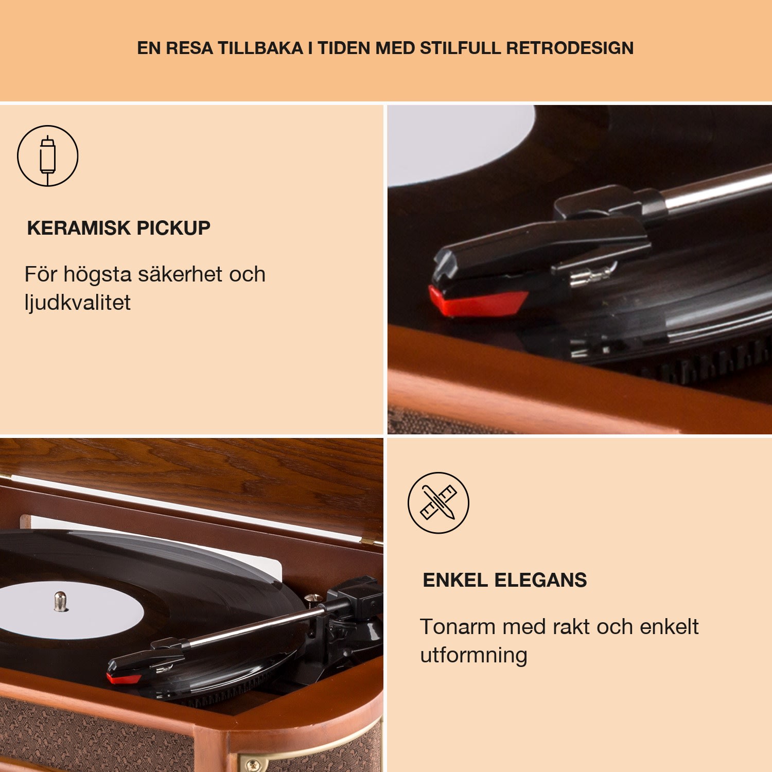 Belle Epoque 1908 DAB Retro stereoanläggning med skivspelare DAB+ CD-Player / DAB-Radio | Körsbärsträ