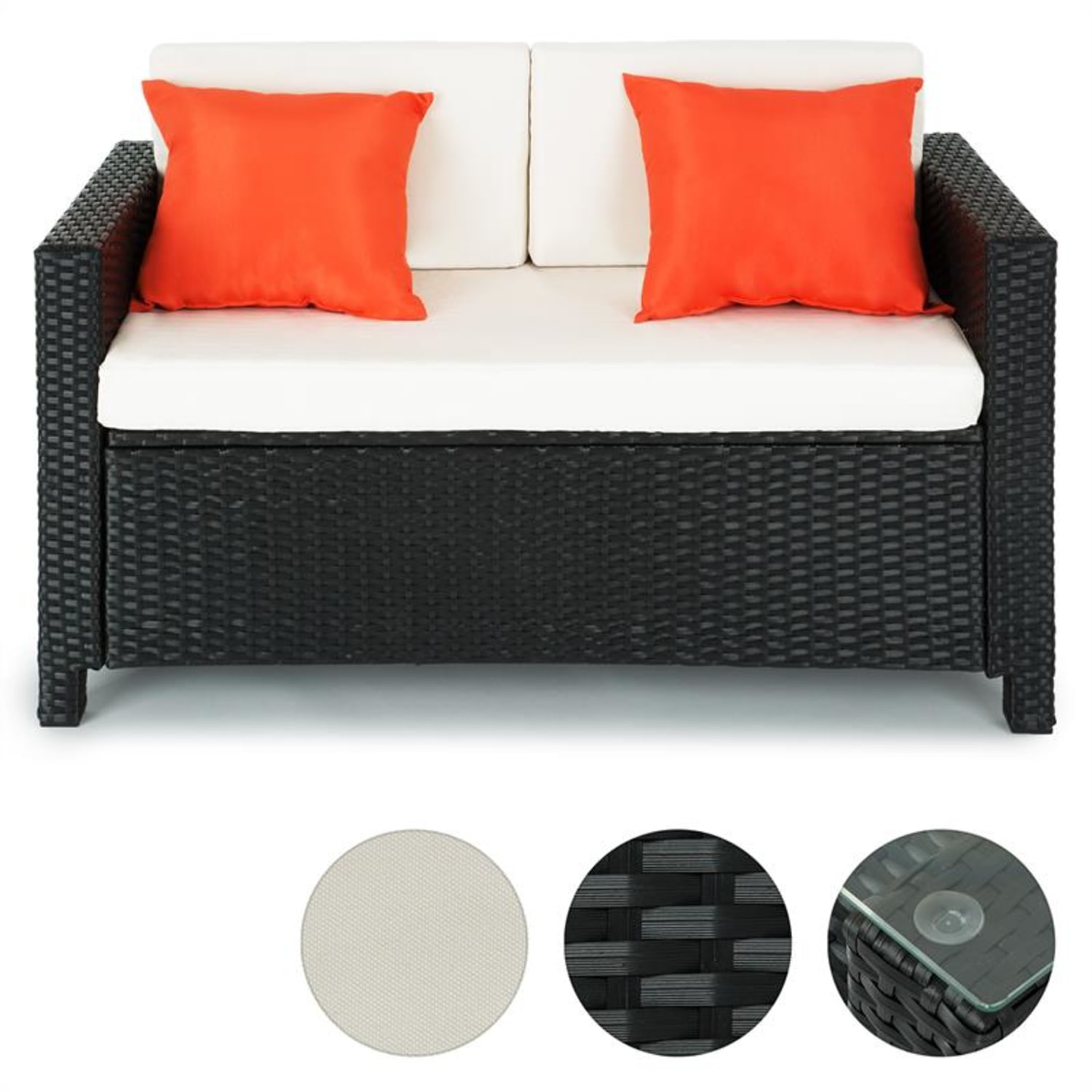 VERONA, ČRNA/BEŽ/ORANŽNA, SET VRTNEGA POHIŠTVA, 4-DELNI, POLIRATAN