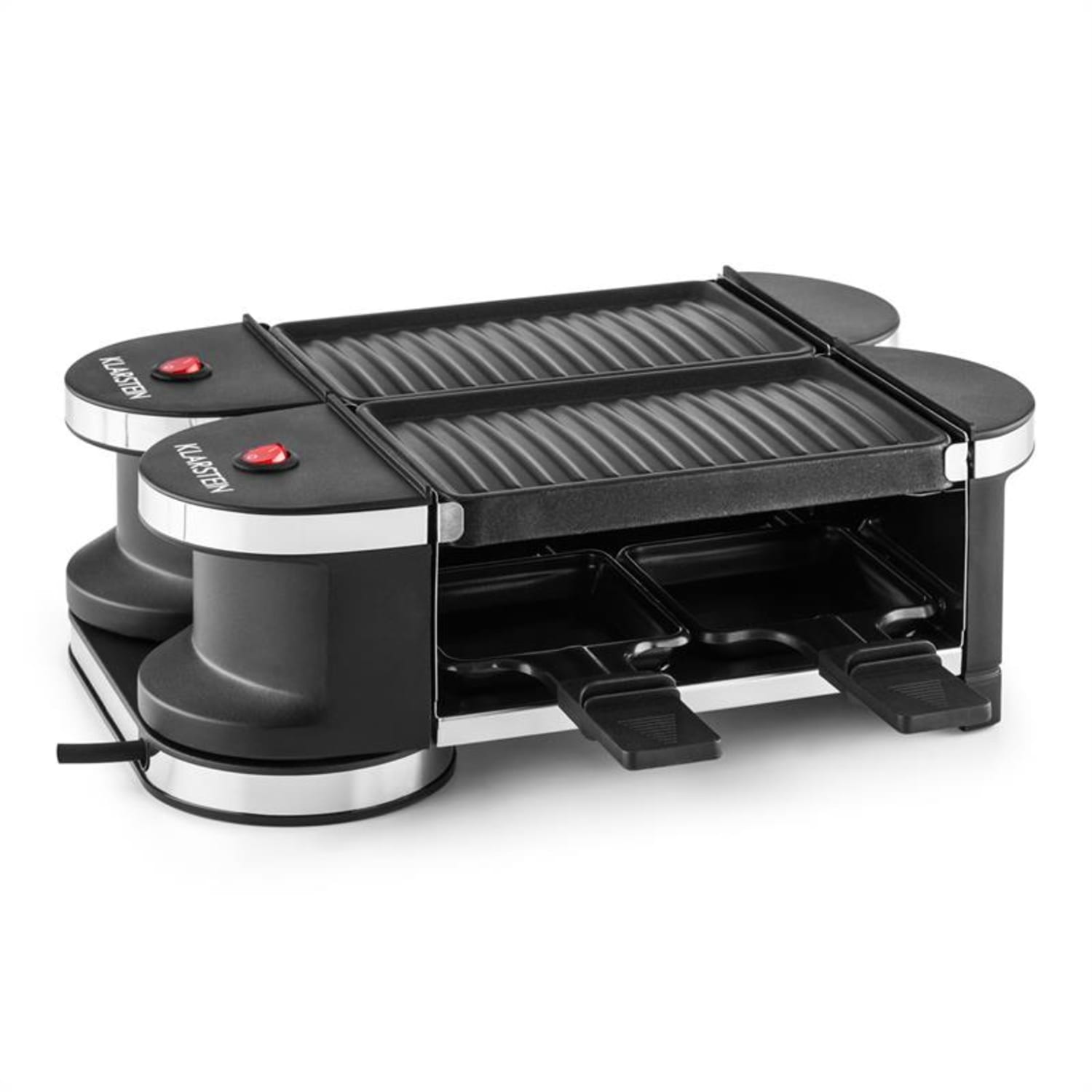 Klarstein Tenderloin, mini rakletovací gril, 600 W, 360 ° základna, 2 grilovací desky grilovací deska | 4 rakletovací pánvičky