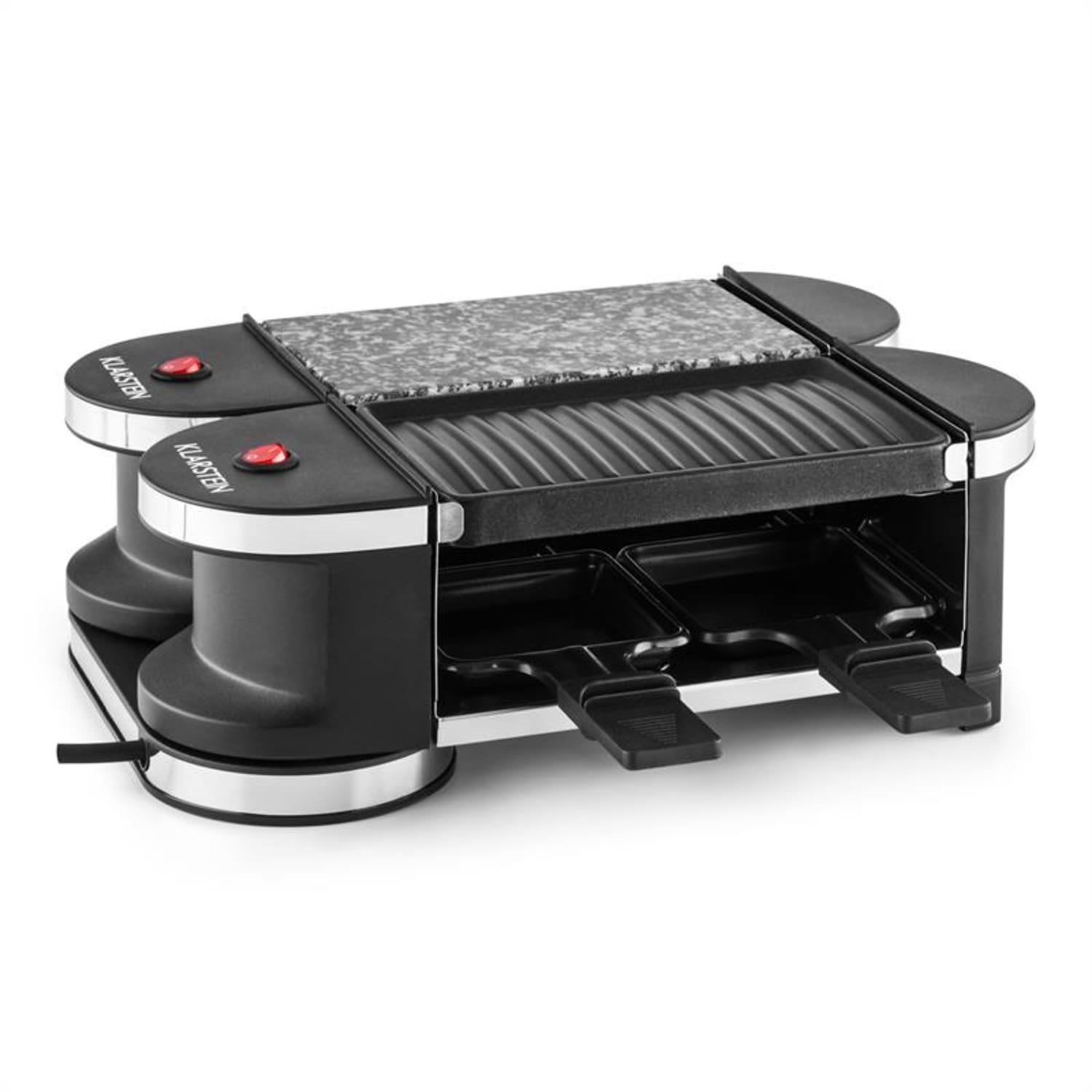 Tenderloingrill mini-raclette 600 W 360°podstawa płyta grillowa gorący kamień Kamień naturalny / płyta grillowa | 4 patelenki raclette