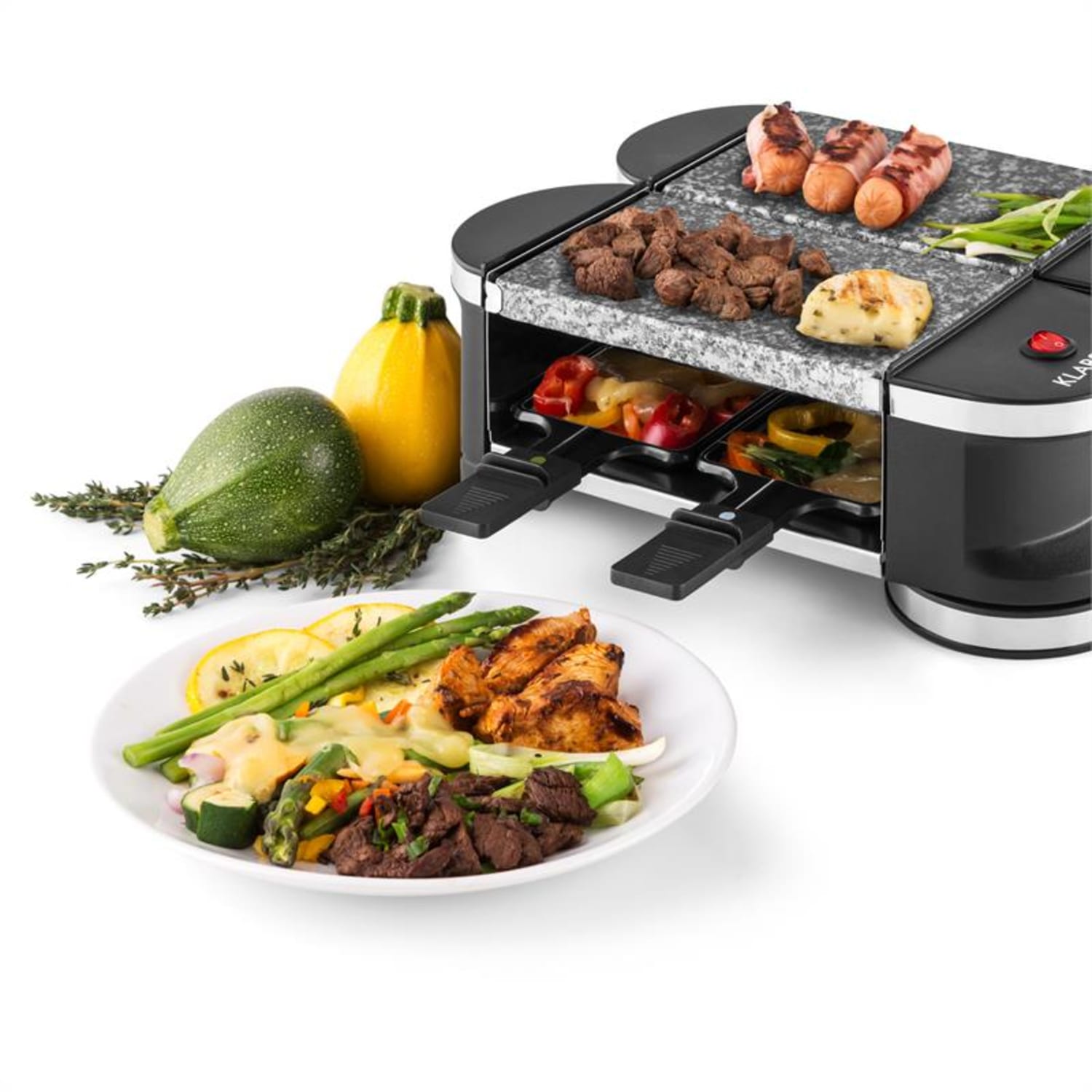 Tenderloingrill mini-raclette 600 W 360°podstawa 2 gorące kamienie Kamień naturalny | 4 patelenki raclette