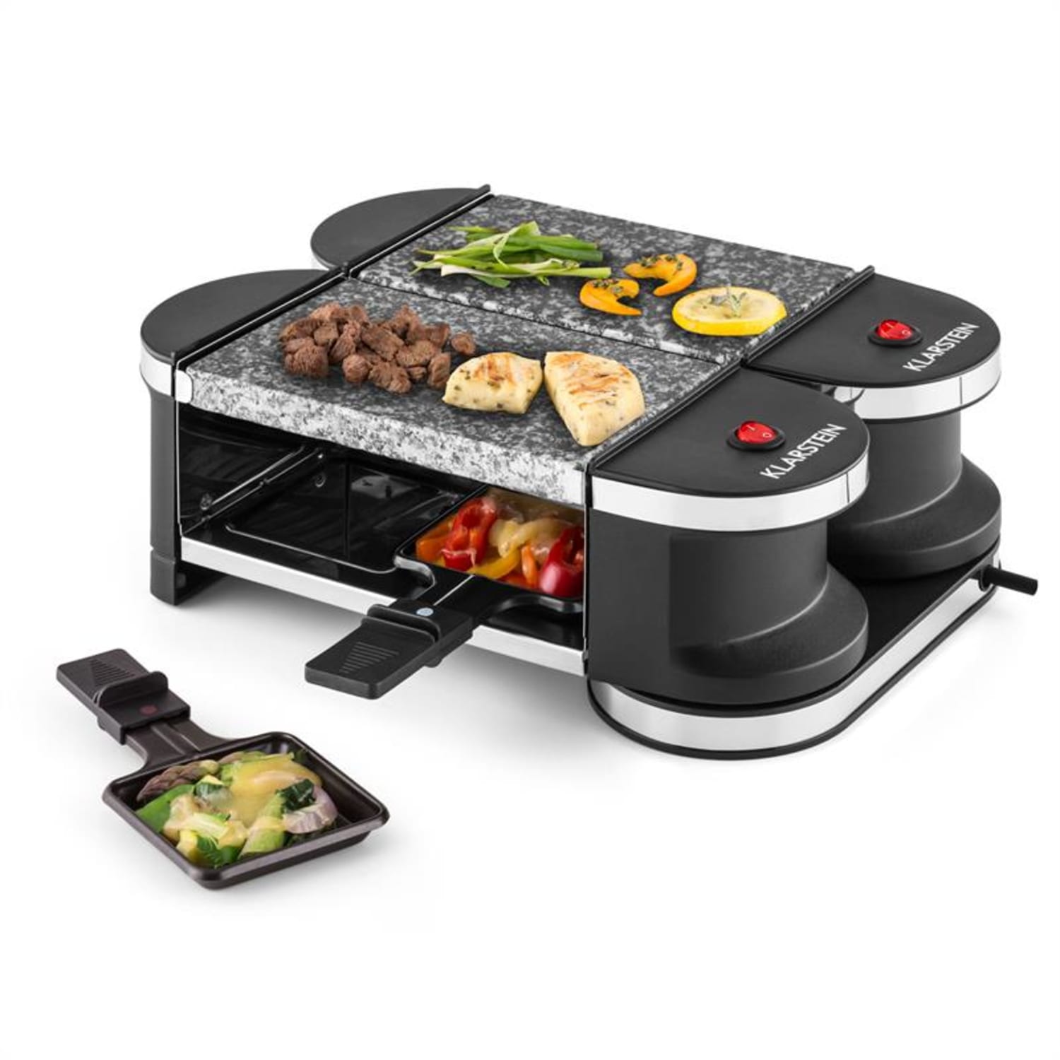 Tenderloingrill mini-raclette 600 W 360°podstawa 2 gorące kamienie Kamień naturalny | 4 patelenki raclette