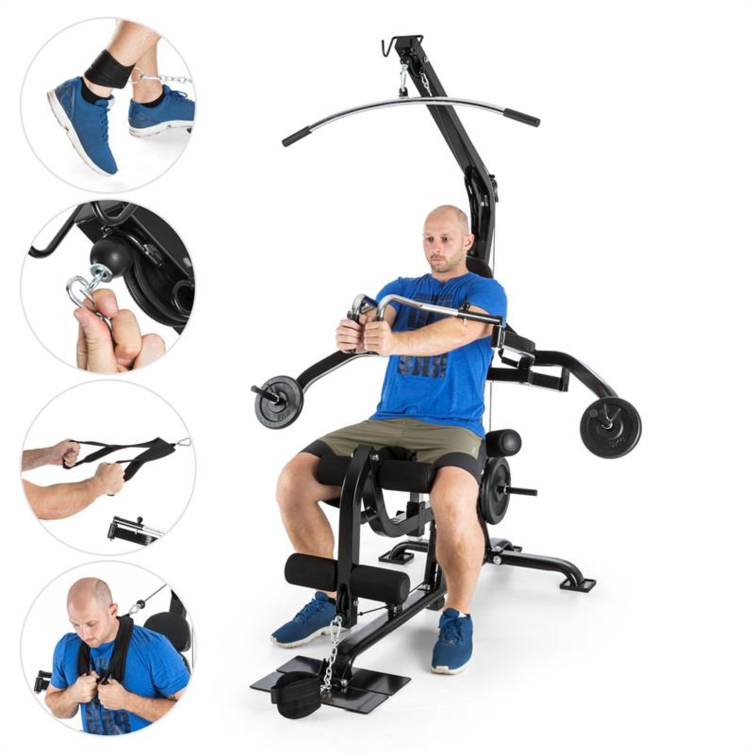 Exploitar házi edzőállomás, home-gym, csiga, evezés, emelések, butterfly