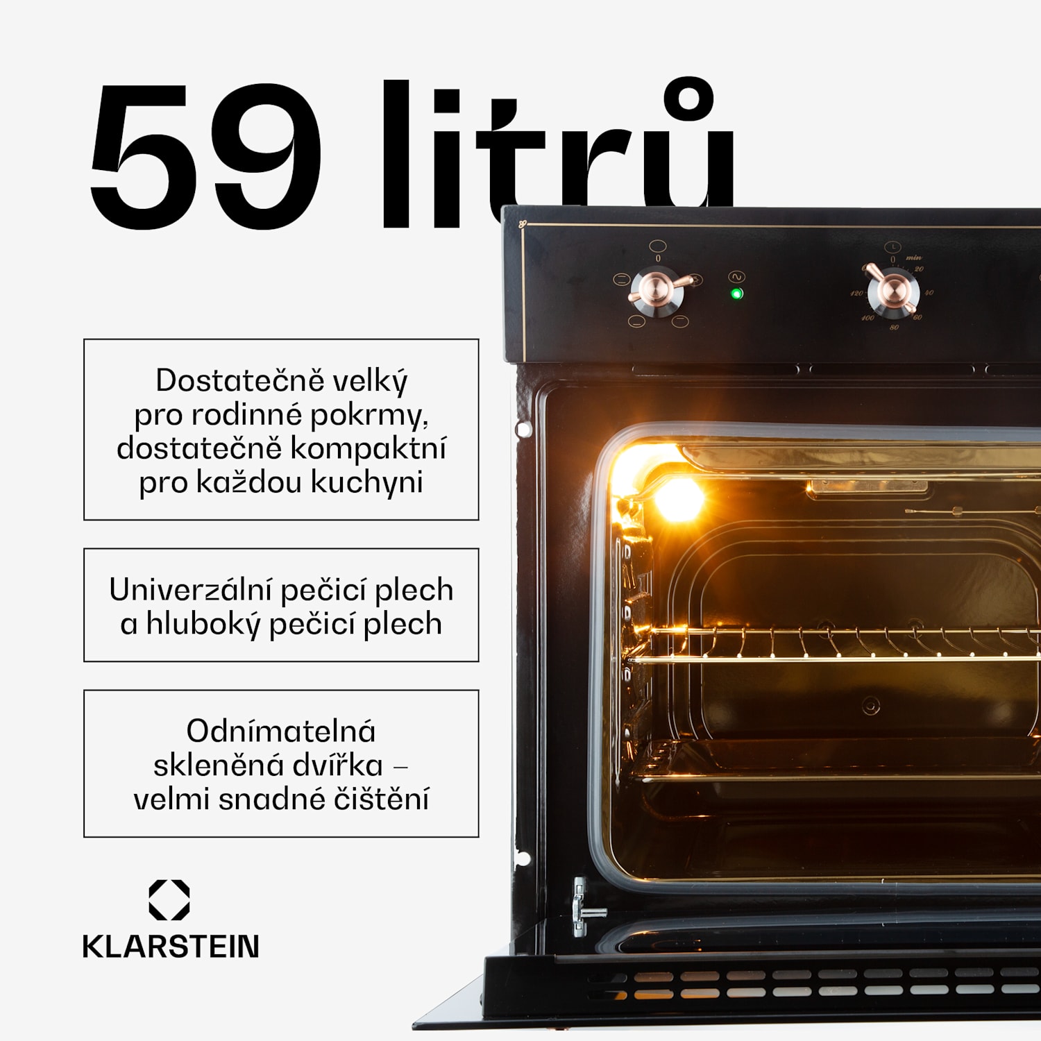 Vilhelmine, vestavná trouba, 55 l, energetická třída A, černá Černá