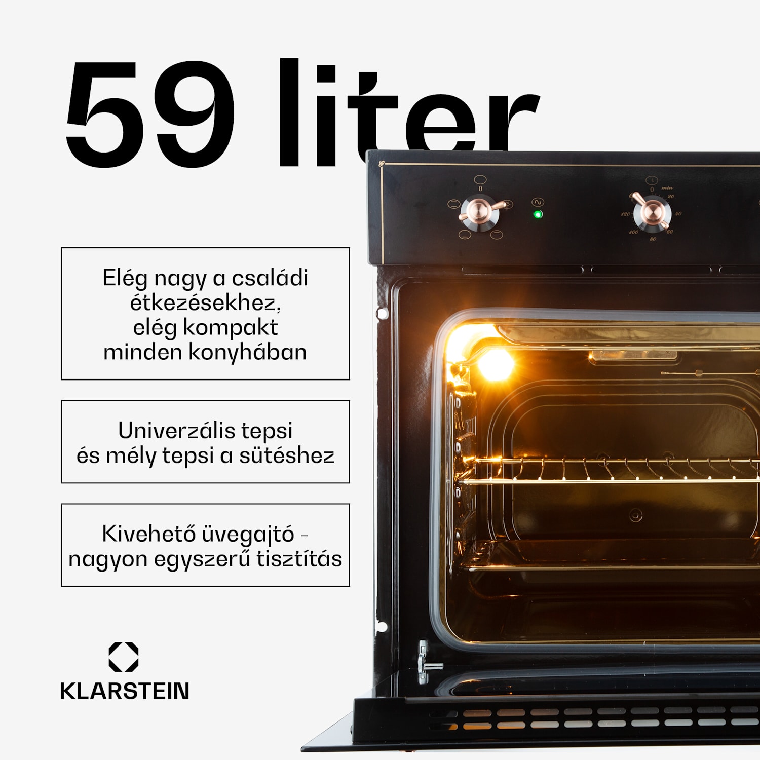 Vilhelmine, beépített sütő, 55 l, A energiahatékonysági osztály, fekete Fekete