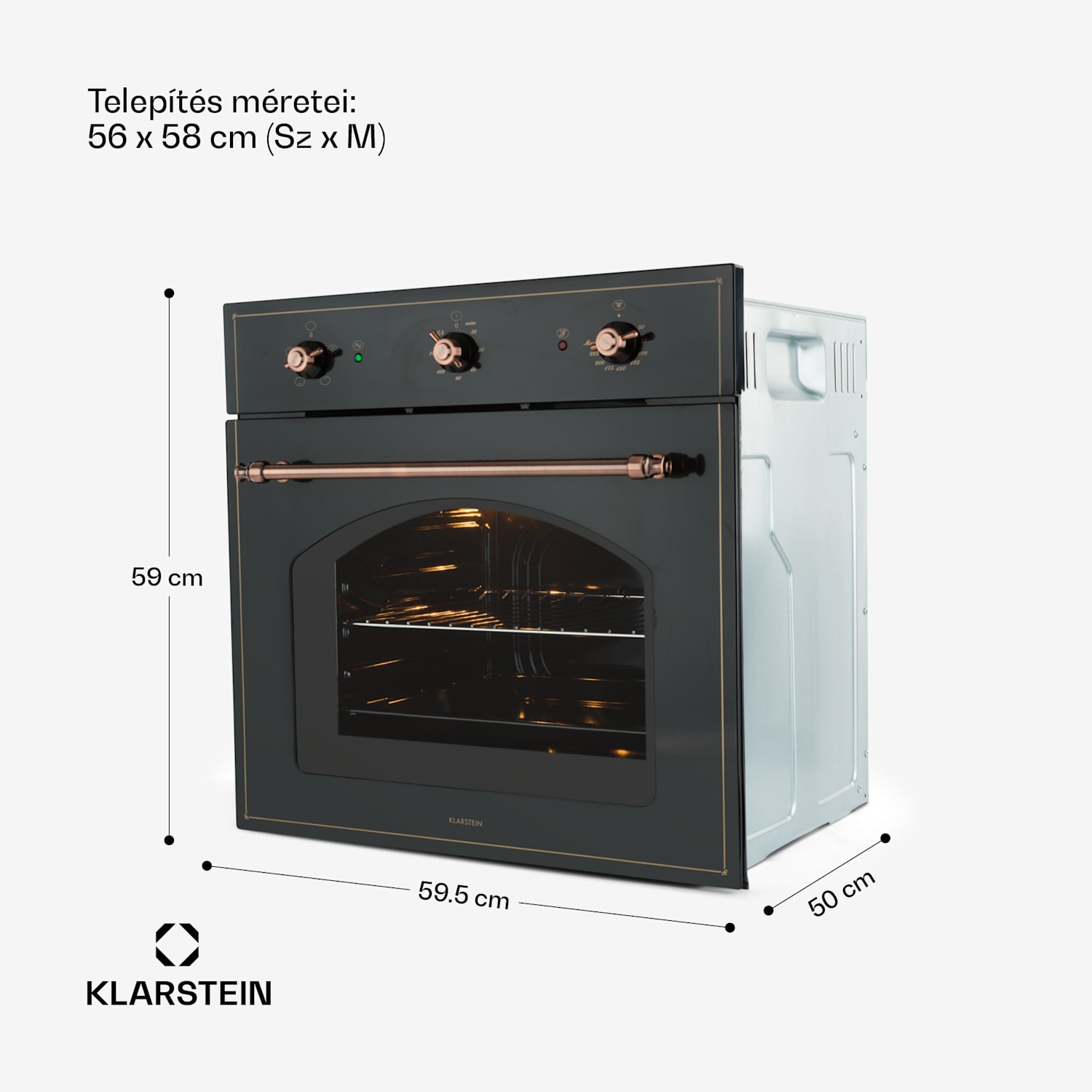 Vilhelmine, beépített sütő, 55 l, A energiahatékonysági osztály, fekete Fekete