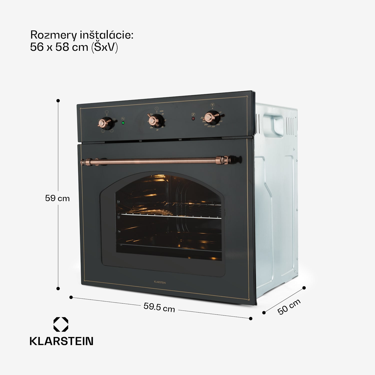 Vilhelmine, vstavaná rúra, 55 l, energet. trieda A, čierna Čierna