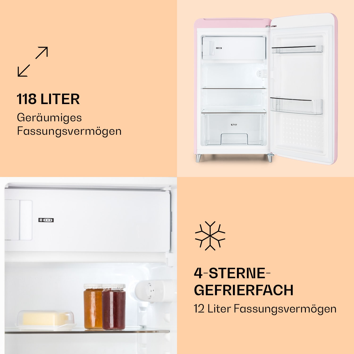 PopArt Retro-Kühlschrank 118 Ltr Gefrierfach: 13 Ltr Temperatur-Regler 