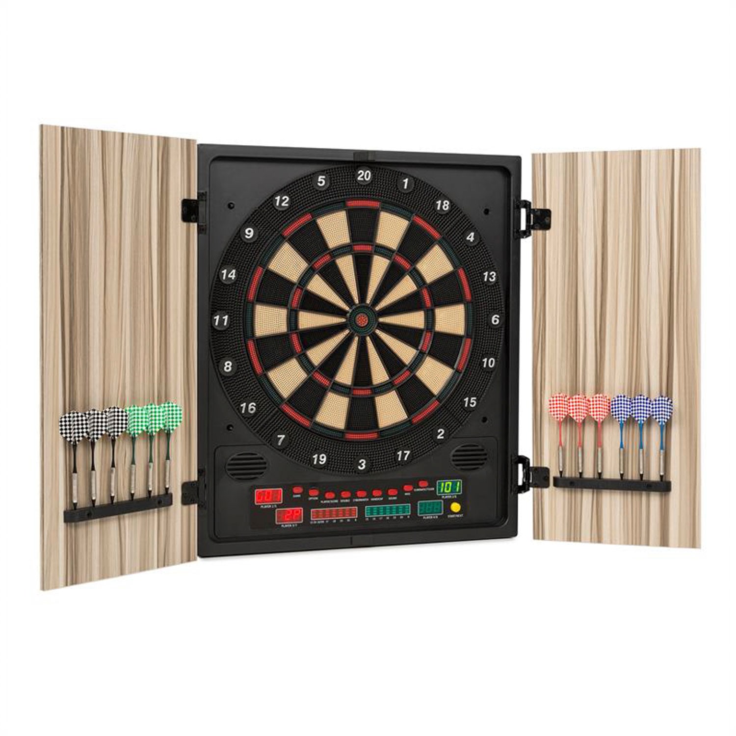 Dartmaster 180 Dartscheibe Dartautomat Softtip Türen beige Akazie