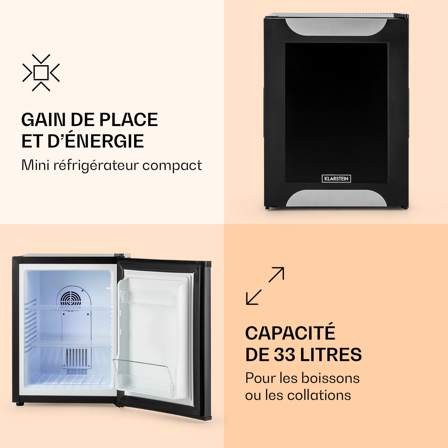 Happy Hour 33 Minibar 5-15°C CEE G 25 dB Lumière LED 33 L | Noir