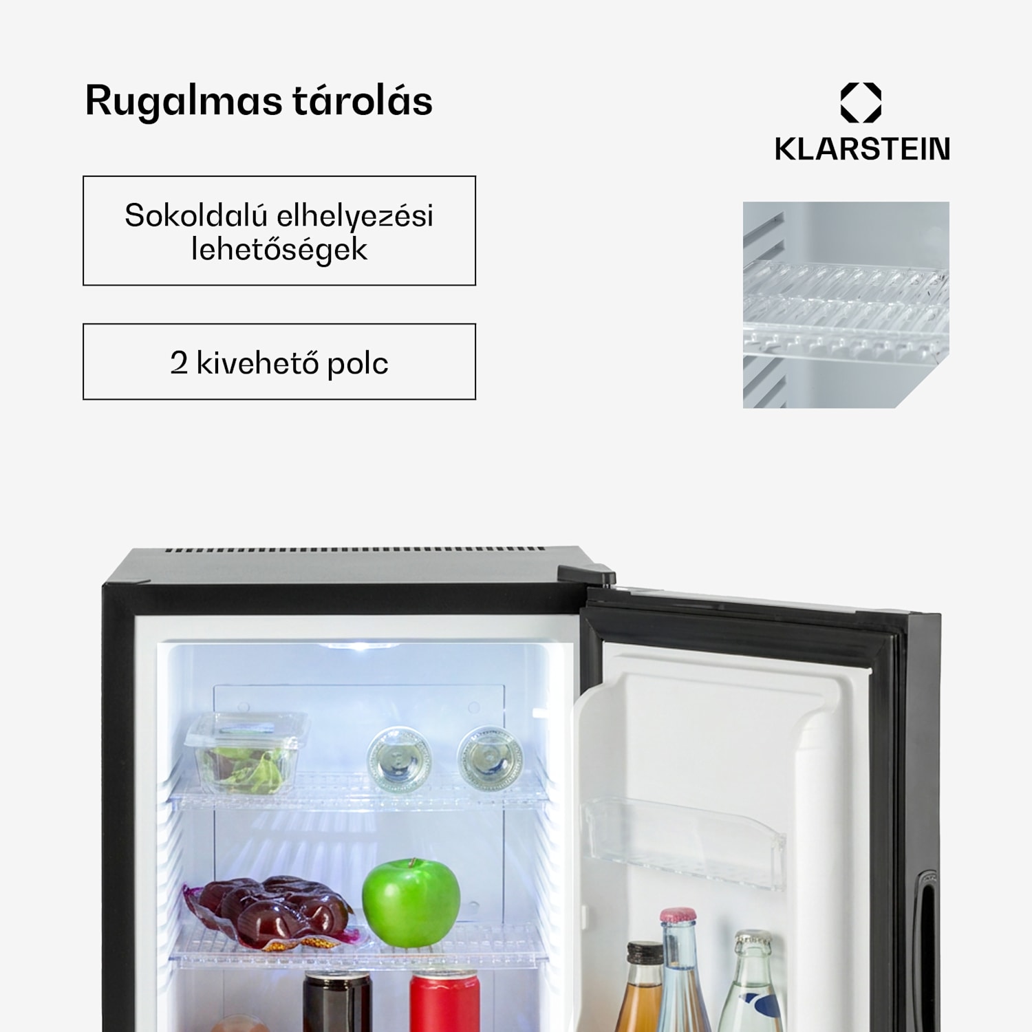 Happy Hour, mini hűtőszekrény, 33 liter, zajmentes, G energiahatékonysági osztály, fekete dekoratív ajtóval 33 Ltr | F | Fekete