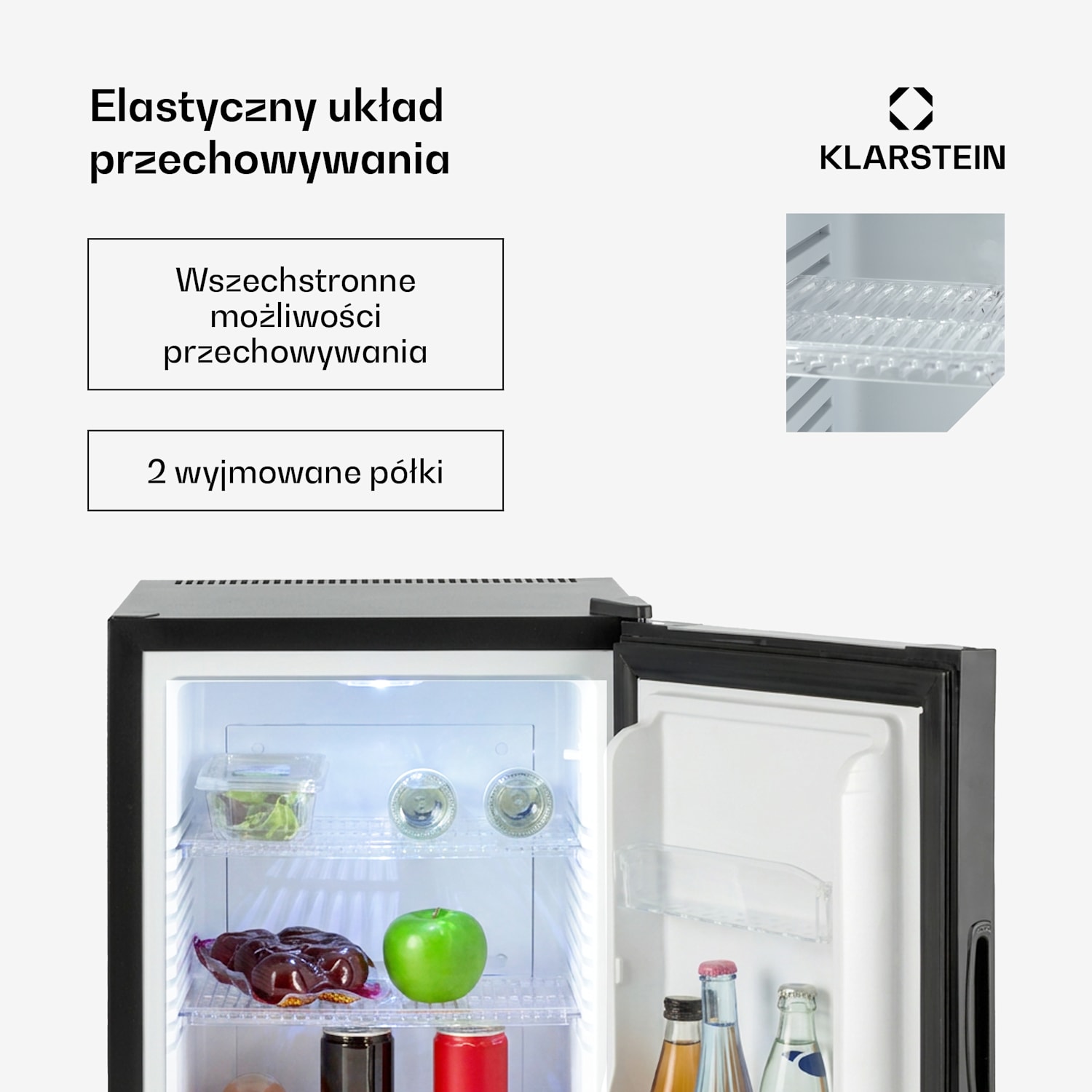 Happy Hour 33, mini lodówka, 33 l, 5-15°C, klasa energetyczna G, cicha 25 dB, oświetlenie LED 33 Ltr | F | Czarny