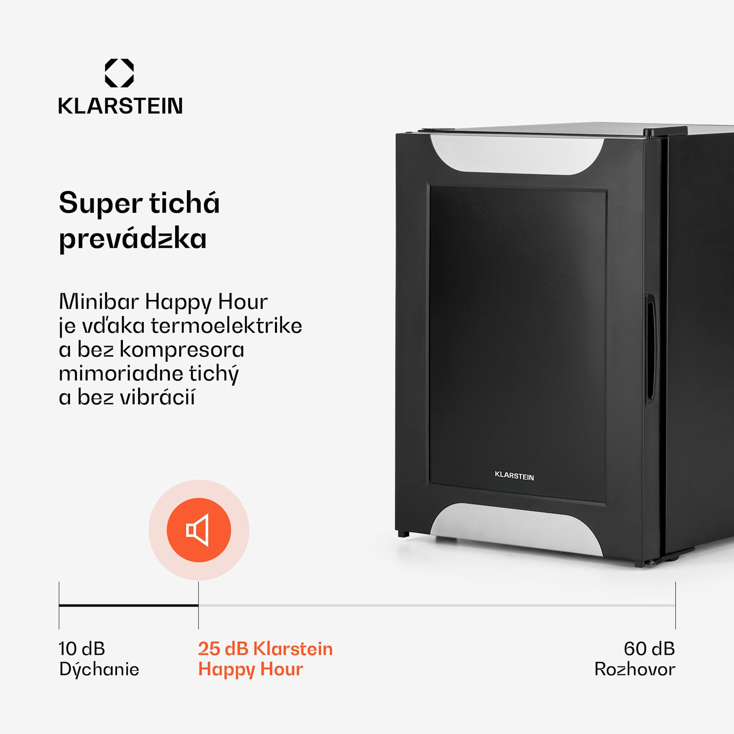 Happy Hour, mini chladnička, 33 l, nehlučná, energet. trieda G, čierna s dekoratívnymi dverami 33 litrov | F | Čierna